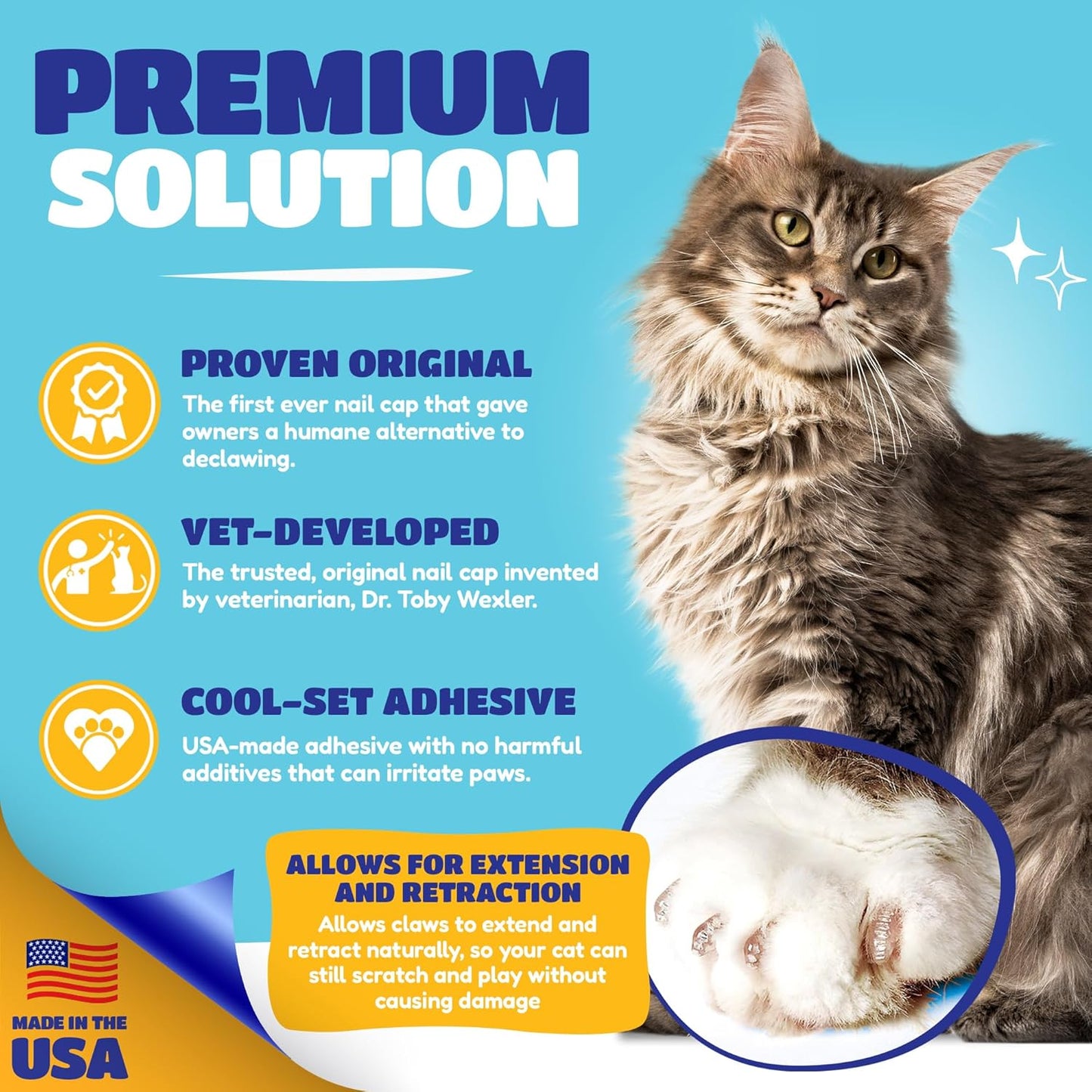 Soft Claws Cat Nail Caps for Large Cats – (40 Caps, Summer - Blue & Red) - Veterinarian-Developed | Protects Furniture & Skin - Easy to Apply, Long-Lasting Anti-Scratch Soft Cat Claw Covers