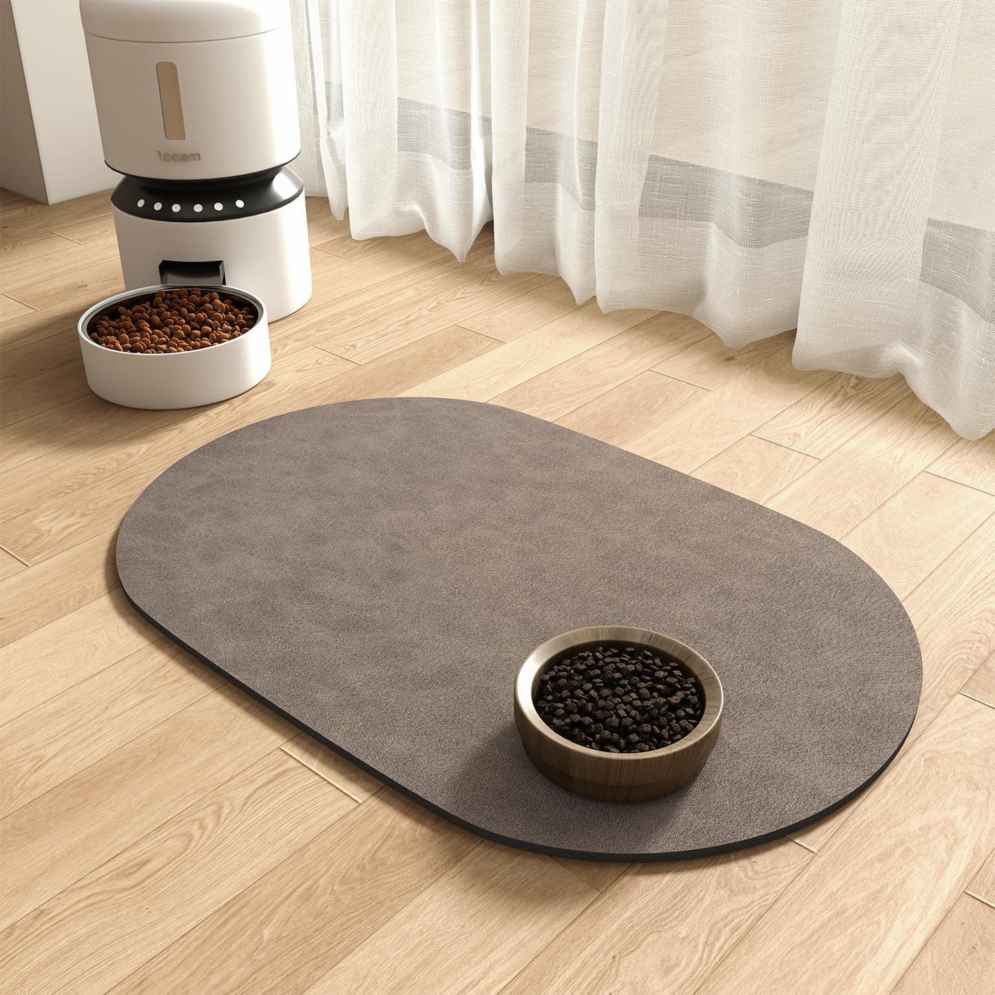 MontVoo Absorbent Dog Water Mat-Dog Mat for Food and Water Bowl, Quick Dry Pet Feeding Mat, No Stains Dog Food mat, Dog Accessories Pet Supplies Mat-Dog Water Bowl Mat for Messy Drinkers, BROWN
