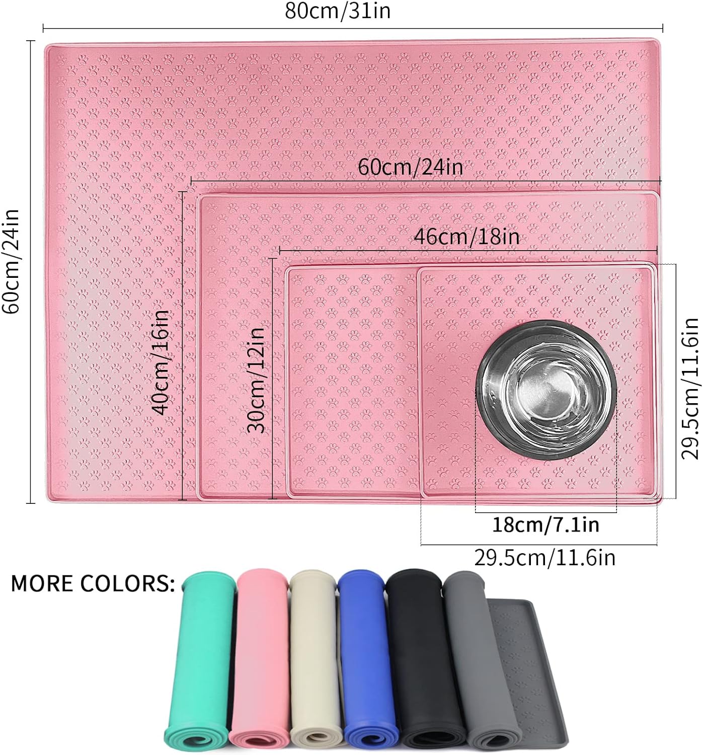 Ptlom Pet Placemat for Dog and Cat, Mat for Prevent Food and Water Overflow, Suitable for Small, Medium and Big Pet 18" 12", Pink