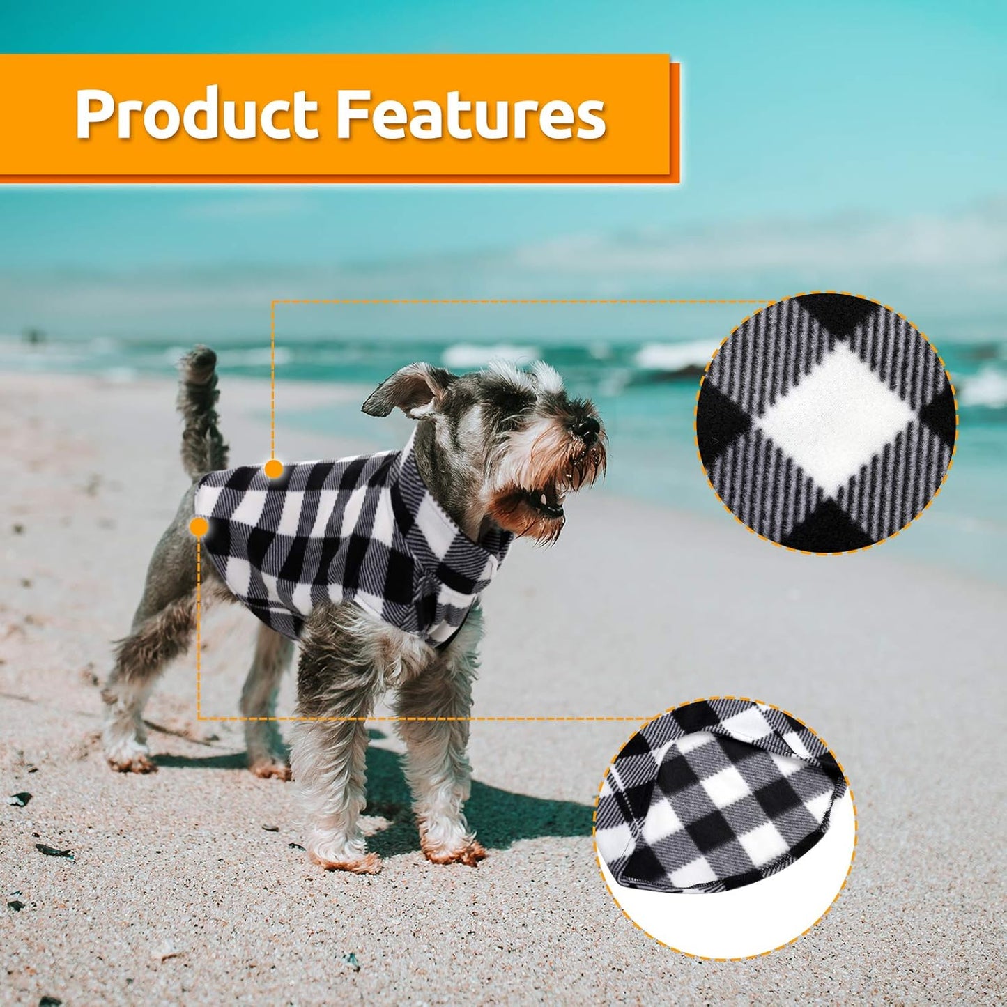 ASENKU Dog Sweater, Plaid Dogs Fleece Vest, Soft Comfortable Pet Pajamas, Warm Winter Puppy Shirt, Cold Weather Coat Jacket Pet Clothes for Small & Medium Dog Breeds (M, Black)