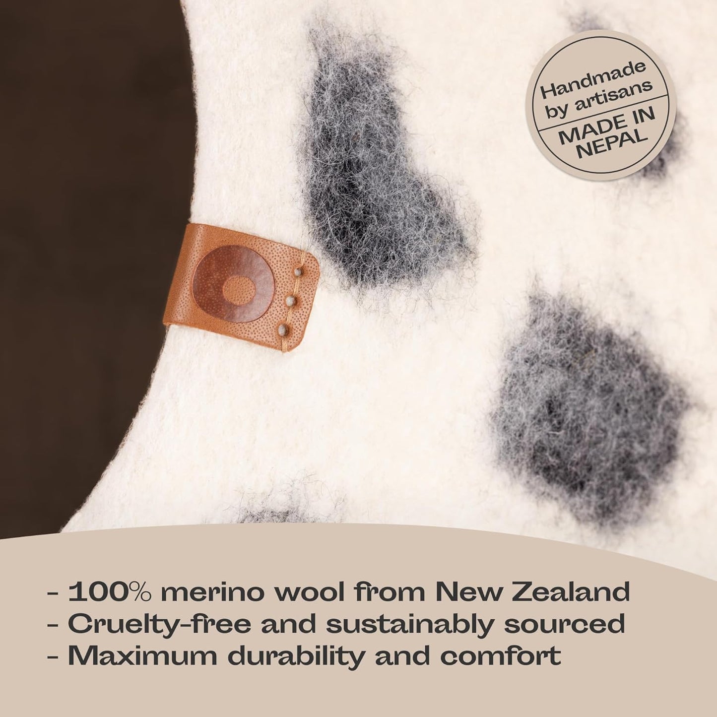 MEOWFIA Cat Cave – Premium Felt Cat Bed for Indoor Cats, Handmade 100% Merino Wool (Medium, Snow Leopard)