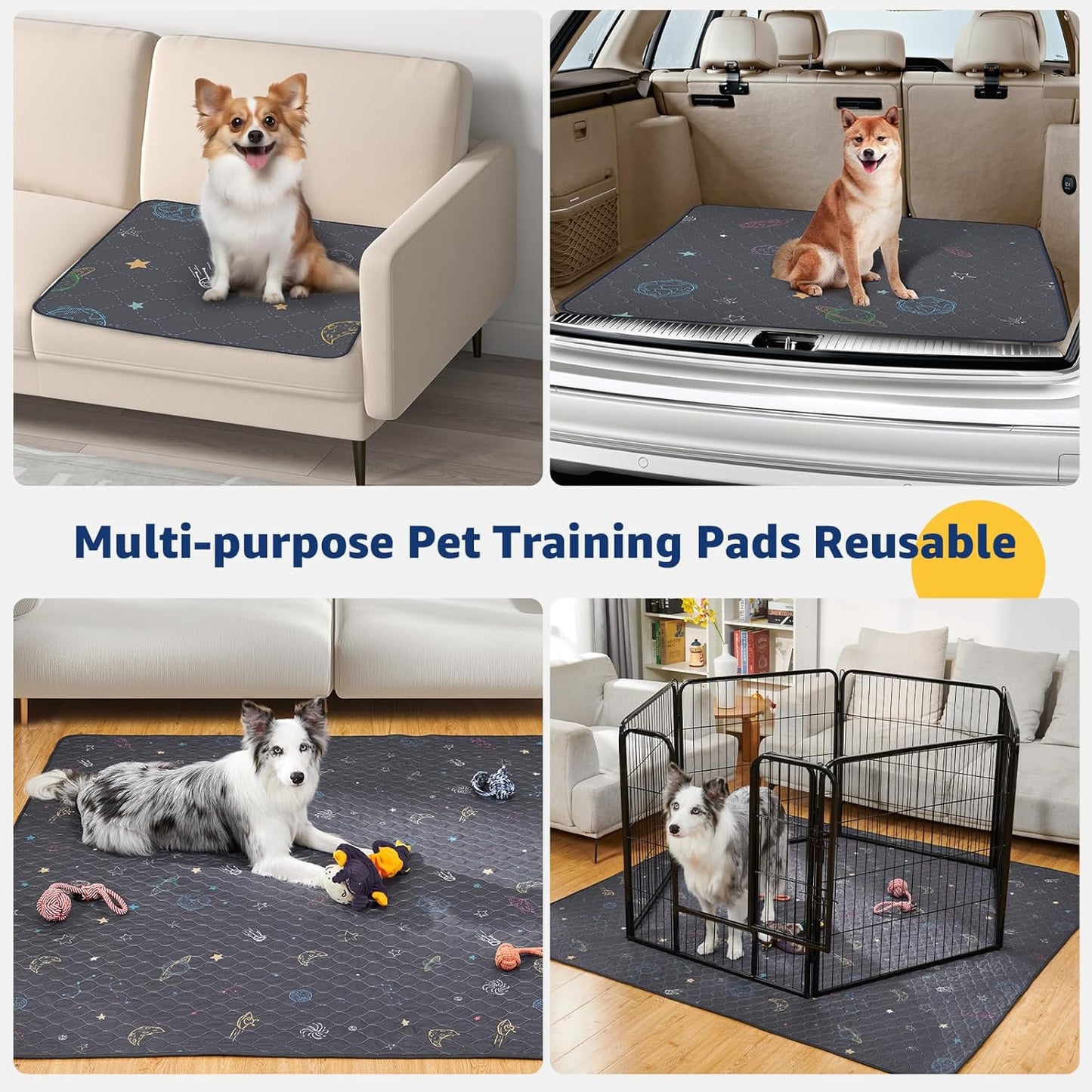 LOOBANI Washable Pee Pads for Dogs: 2 Pack Reusable Puppy Pads for Small Pet, Waterproof Whelping Pads, Non-Slip Potty Training Mat for Dog Playpen, Floor, Cage, Sofa, Crate, Grey, 18" x 24"