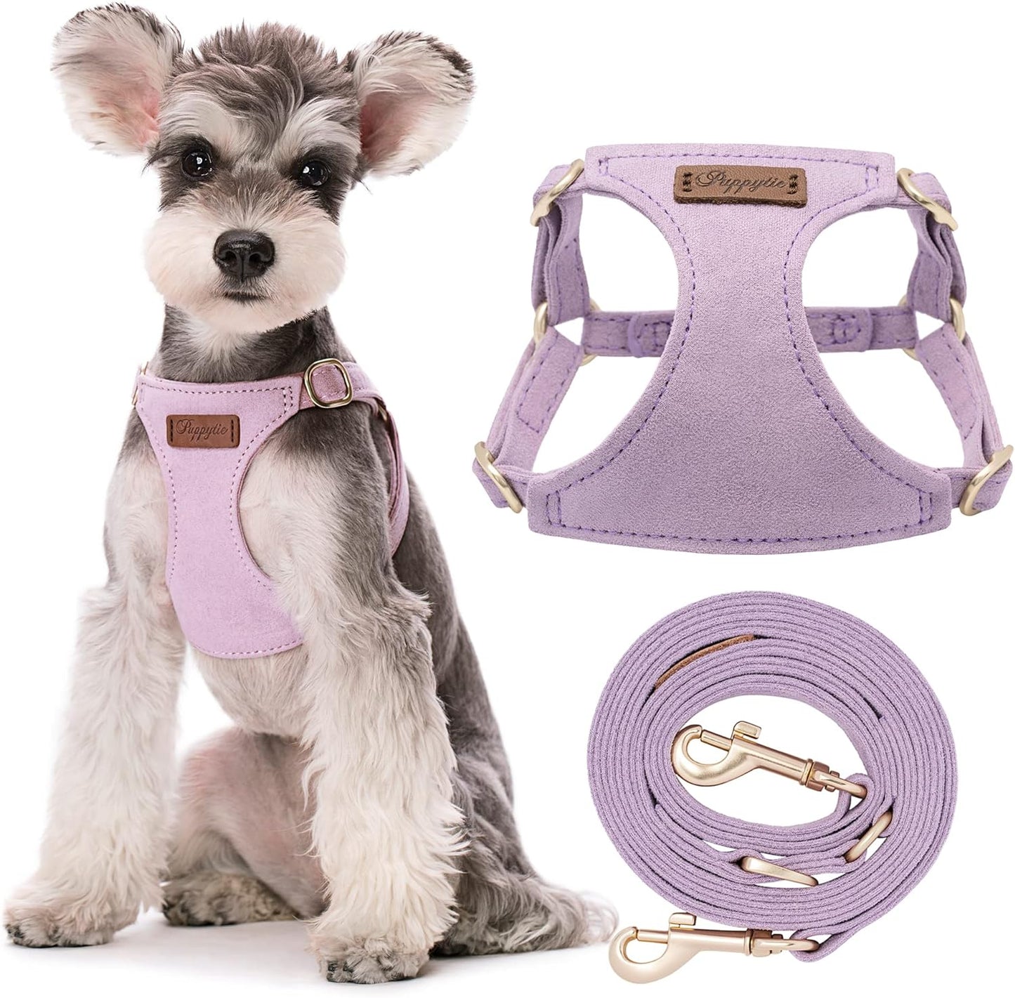 Puppytie No Pull Dog Harness with Multifunction Dog Leash,Soft Adjustable No Choke Escape Proof Pet Harness Vest for Medium Dogs or Large Dogs,Light Purple,M
