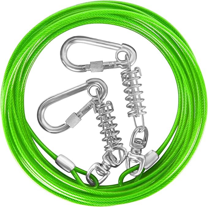 Dog Tie Out Cable 10/15/20/25/30FT Dog Run Cable Rosy Pink/Blue/Purple/Silver/Red/Green/YellowTie Out Cable for Large Dogs Heavy Duty for Outside Hold Large Dogs Up to 250LBS