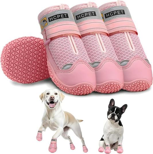 Hcpet Dog Shoes for Large Dogs, Breathable Dog Booties for Small Medium Dogs, Anti-Slip Dog Boots & Paw Protectors for Hot Pavement Winter Snow Hiking with Reflective Straps Pink Size 8
