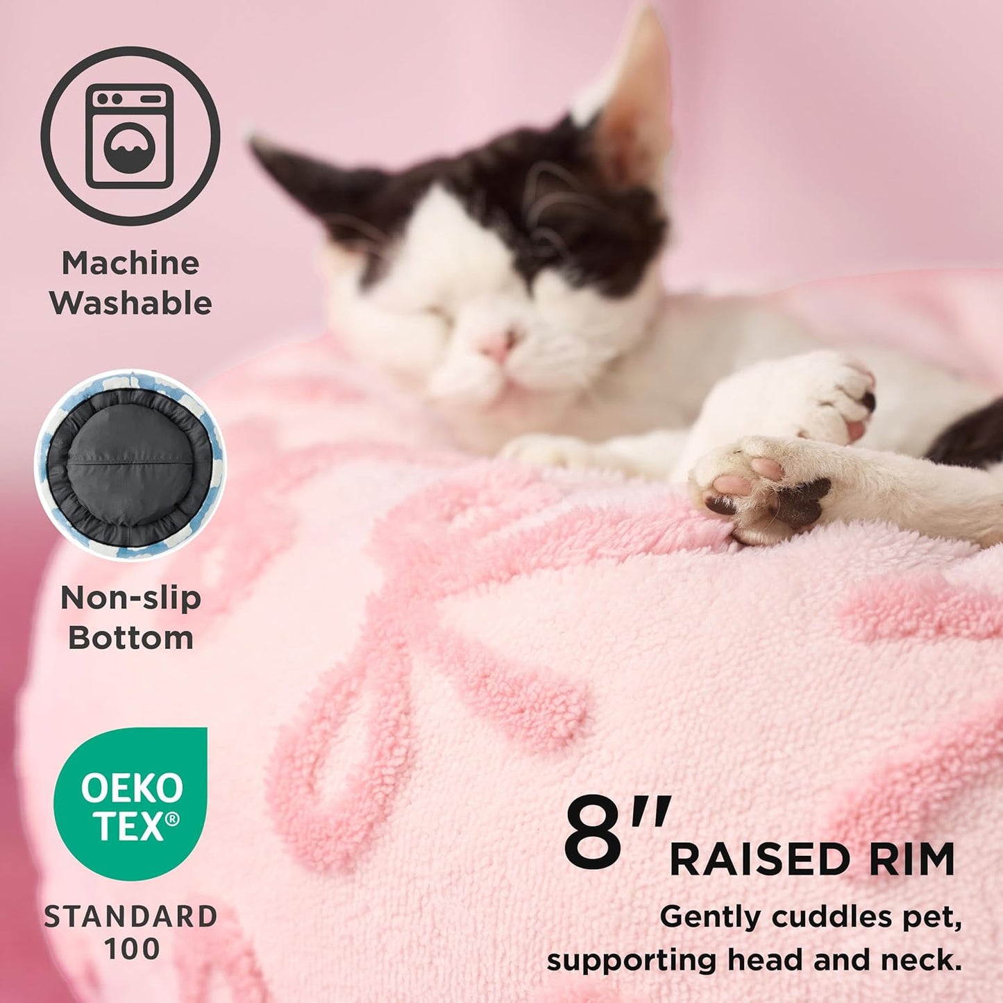 LE SURE Donut Large Dog Bed - Round Cat Beds for Indoor Anti-Anxiety Calming Pet Beds, Washable Cute Modern Beds with Teddy Sherpa Plush & Anti Slip Bottom, 36 Inch, Pink Taffy