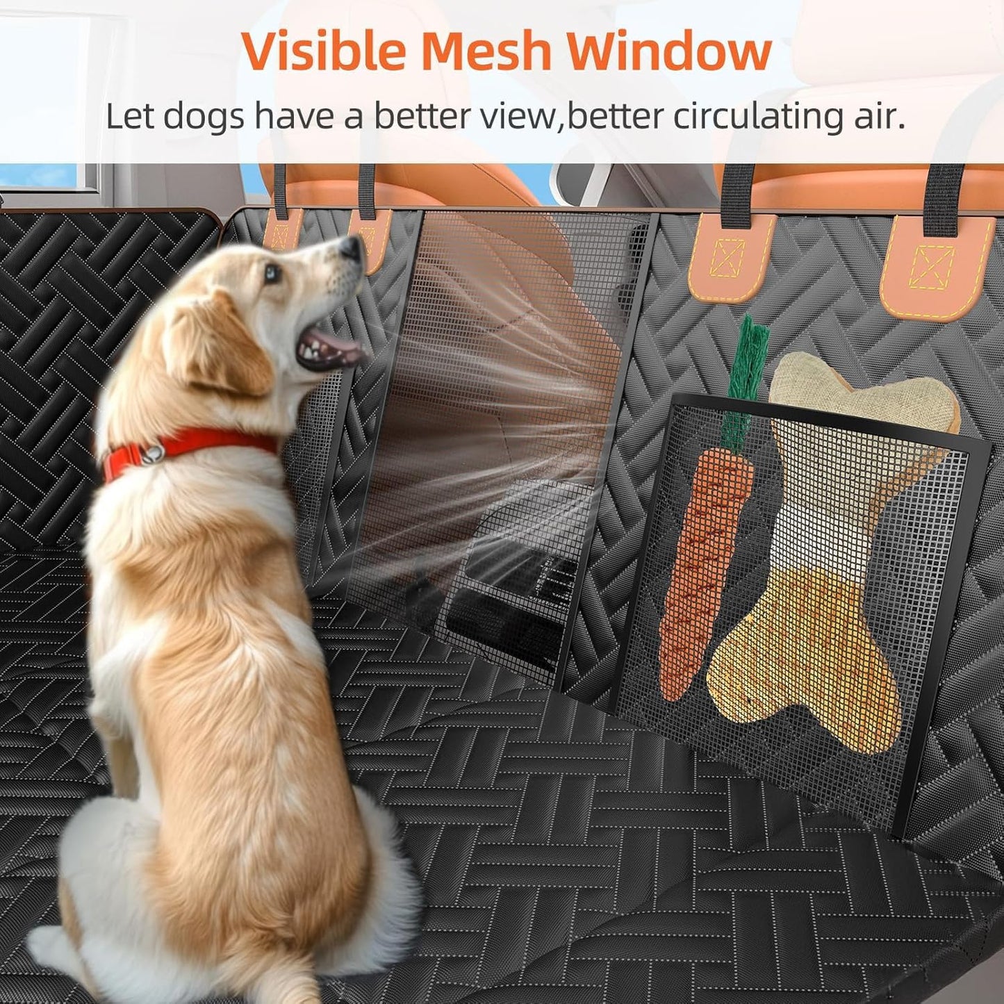 Dog Car Seat Cover for Back Seat,100% Waterproof & Scratchproof Back Seat Pet Cover for Dogs,5MM PP Board Hard Bottom Dog Bed for Car,Supports 400lbs Back Seat Extender for Dogs for Car/SUV