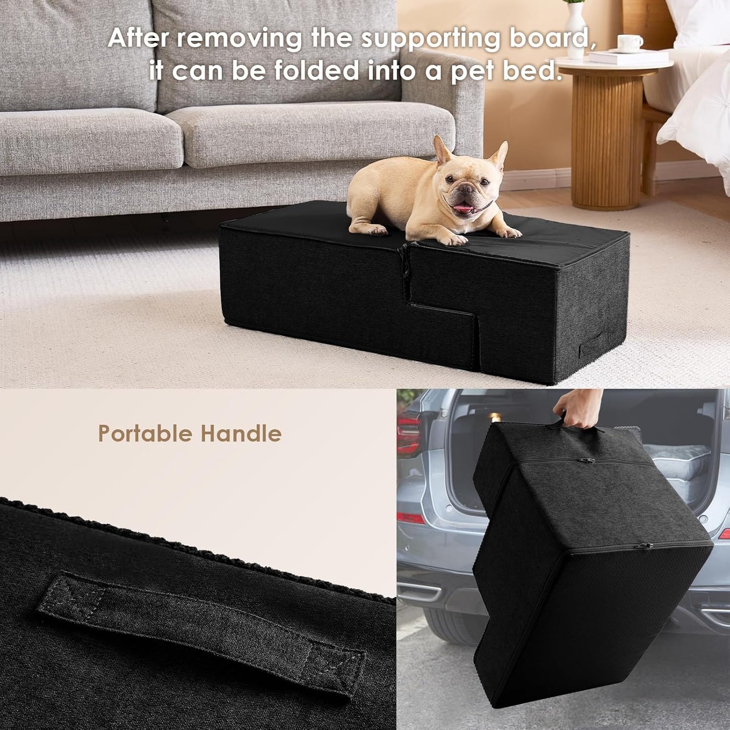 EHEYCIGA Dog Stairs for Bed 20" H, 4-Step Extra Wide Dog Steps for High Bed, Pet Steps for Small Dogs and Cats, Non-Slip Balanced Pet Ramp Indoor, Black