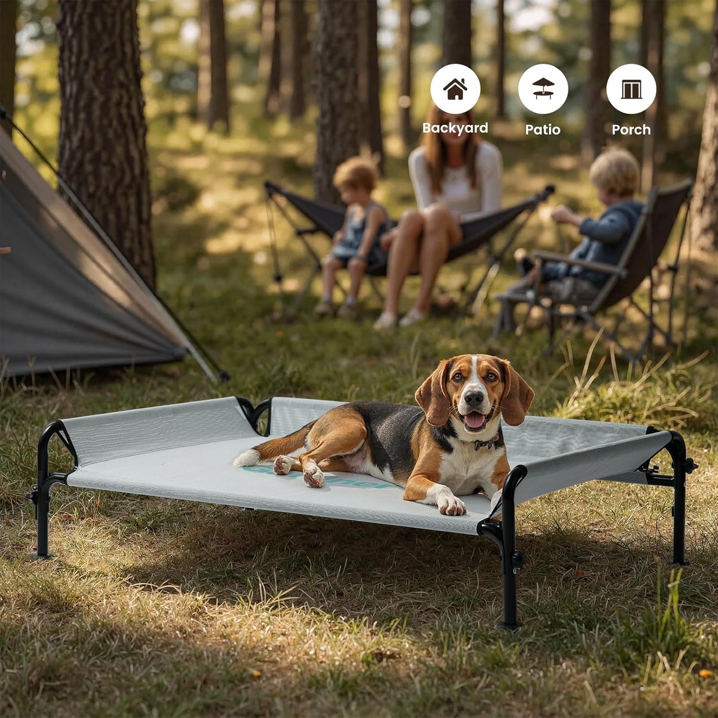 Gardner Pet Elevated Dog Bed for Medium Size Dog, Outdoor Raised Bed Waterproof Portable Cooling Cot Pet Hammock Bed with 3-Sided Guardrail, Breathable Mesh, Grey, 42 Inches