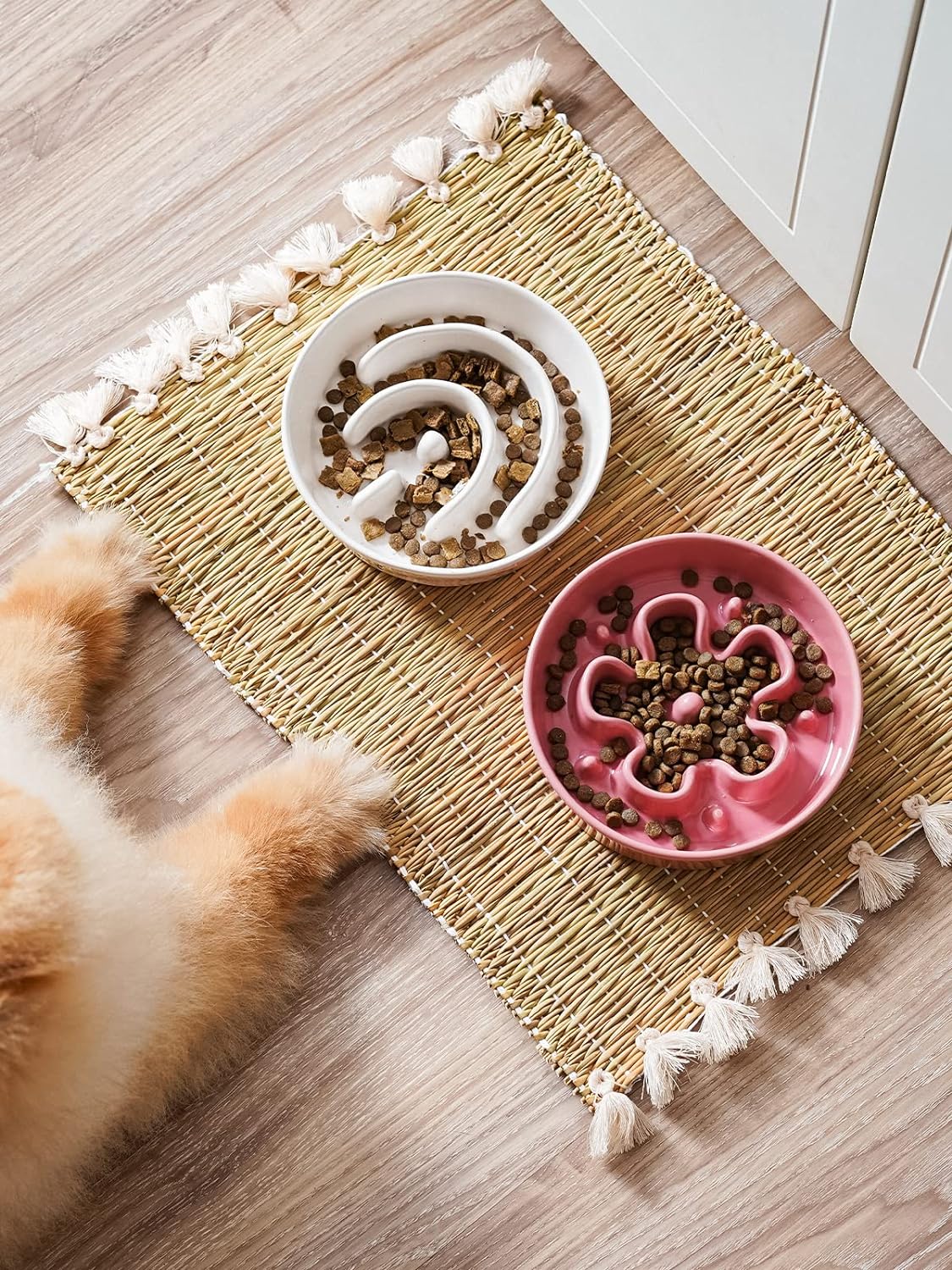 LE TAUCI Ceramic Slow Feeder Dog Bowls Small Breed, 0.6 Cups Dog Food Dish for Fast Eaters, Puzzle Bowl for Small Dogs and Cats,Pink Bloom