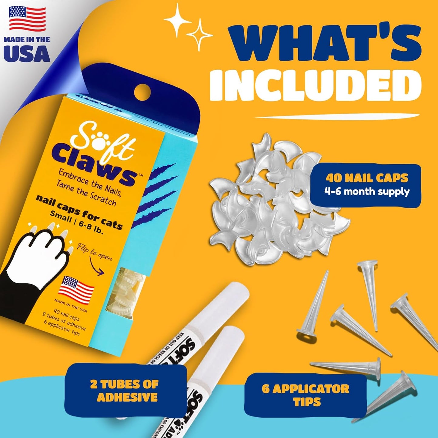 Soft Claws Cat Nail Caps for Small Cats – (40 Caps, Summer - Blue & Red) - Veterinarian-Developed | Protects Furniture & Skin - Easy to Apply, Long-Lasting Anti-Scratch Soft Cat Claw Covers