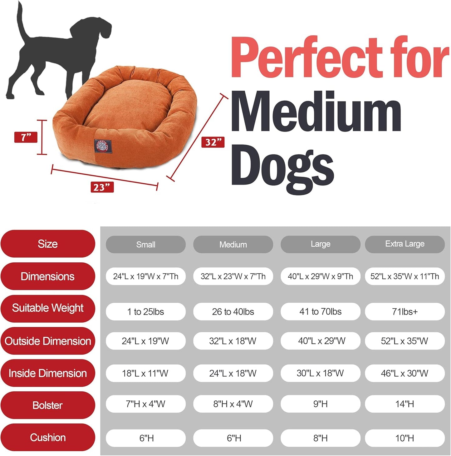 Majestic Pet 32 Inch Micro Velvet Calming Dog Bed Washable 32x23x7 (inch) – Cozy Soft Round Donut Dog Bed with Spine for Head Support - Pet Bed Medium – Orange (2025)