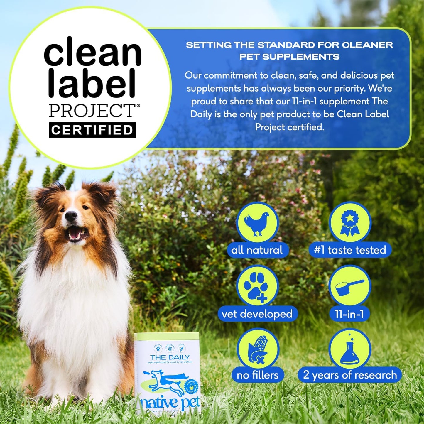 Native Pet Dog Vitamins & Supplements - 11-in-1 Multivitamin Powder for Dogs Food Topper - Collagen, Glucosamine, Probiotics, Omega & More- Supports Healthy Gut, Mobility & Overall Health -120 Scoops