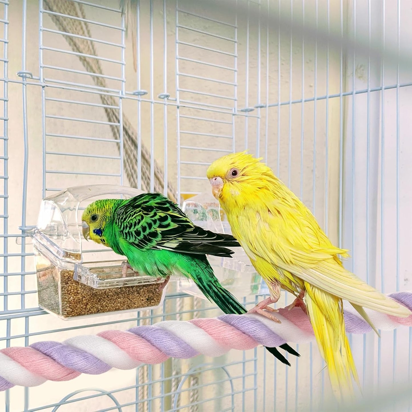 1-Set Rope Perches for Bird Cages, 13.8 & 31.5 in Length Comfort Grip Flexible Rope Perch Beak & Paw Grinding for Parrots/Cockatiels/Parakeets, Bird Platform Sand [Pink Purple]