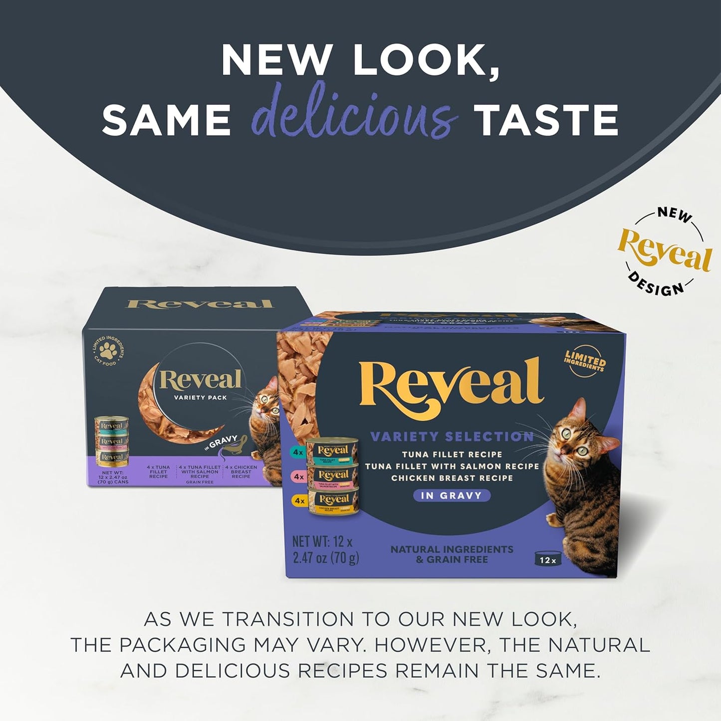 Reveal Natural Wet Cat Food, 12 Count, Grain Free, Limited Ingredient Canned Food for Cats, Fish and Chicken Variety in Gravy, 2.47 oz Cans