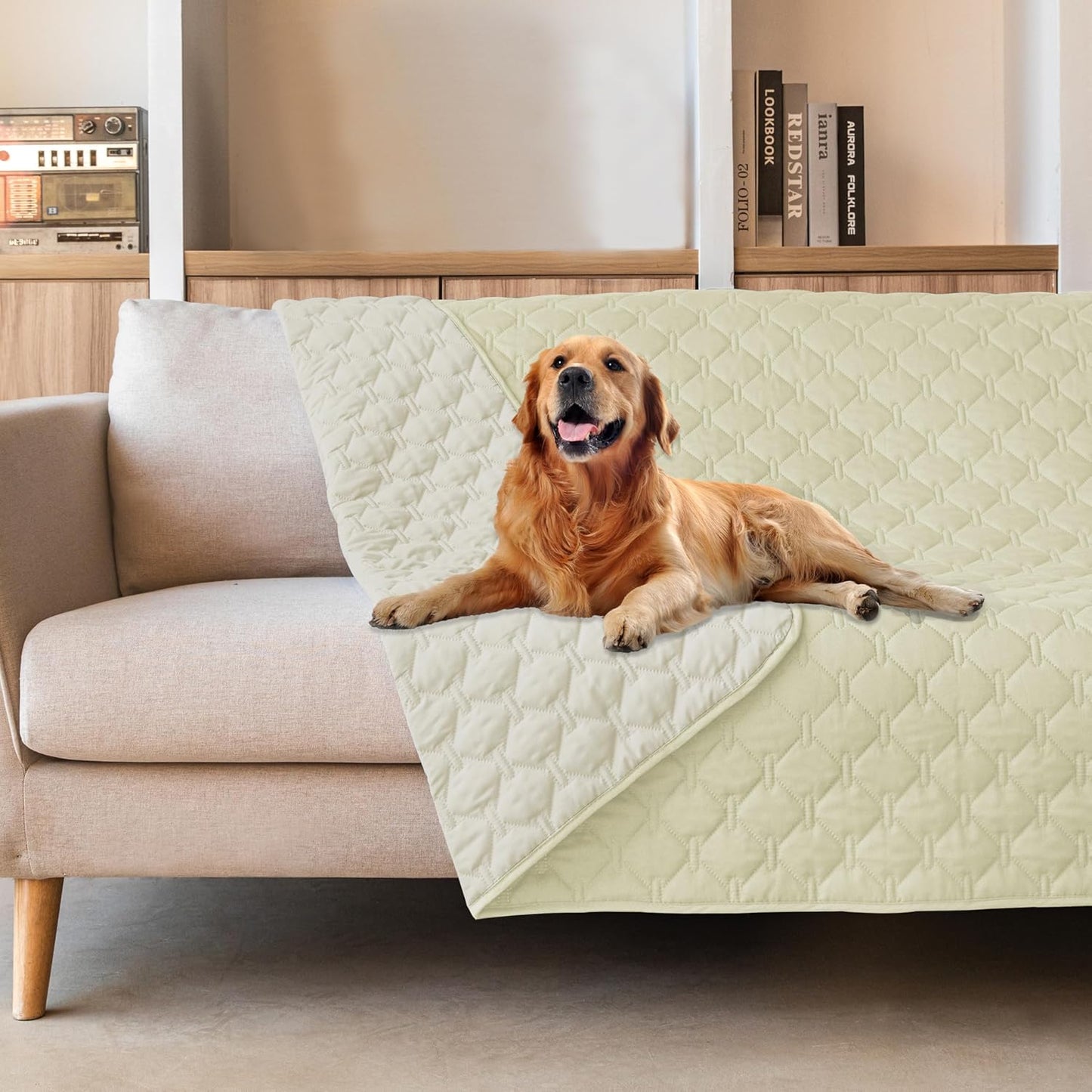 gogobunny 100% Double-Sided Waterproof Dog Bed Cover Pet Blanket Sofa Couch Furniture Protector for Puppy Large Dog Cat, Reversible (82x120 Inch (Pack of 1), Dark Cream/Light Cream)