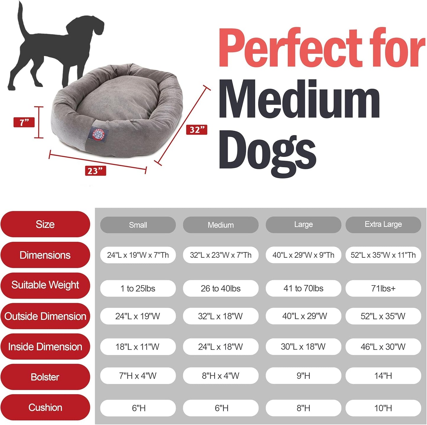 Majestic Pet 32 Inch Micro Velvet Calming Dog Bed Washable 32x23x7 (inch) – Cozy Soft Round Donut Dog Bed with Spine for Head Support - Pet Bed Medium - Vintage (2025)
