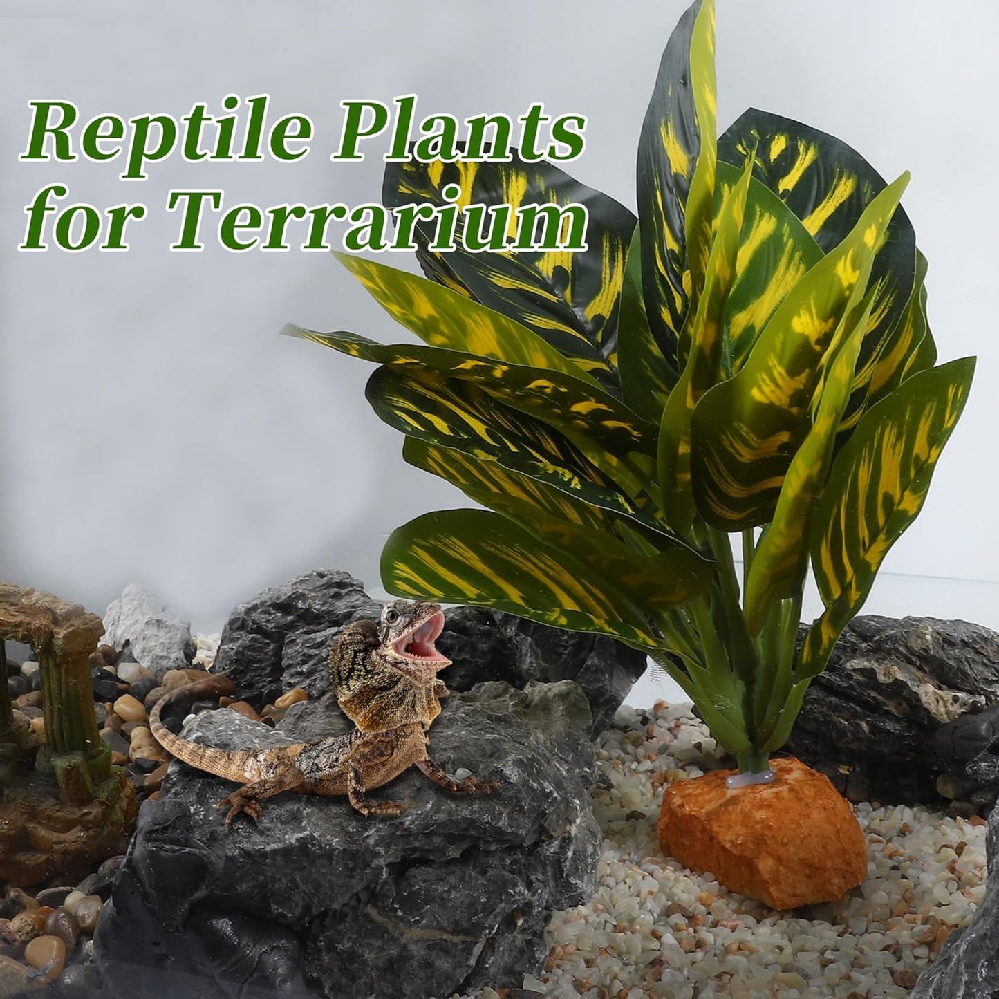 Reptile Plants Decoration, Reptile Plants for Terrarium Decor, Reptile Artificial Plant, Amphibian Habitat Decor Suitable for Reptiles Lizards Geckos, 8.27"x2.76"x10.63", Green