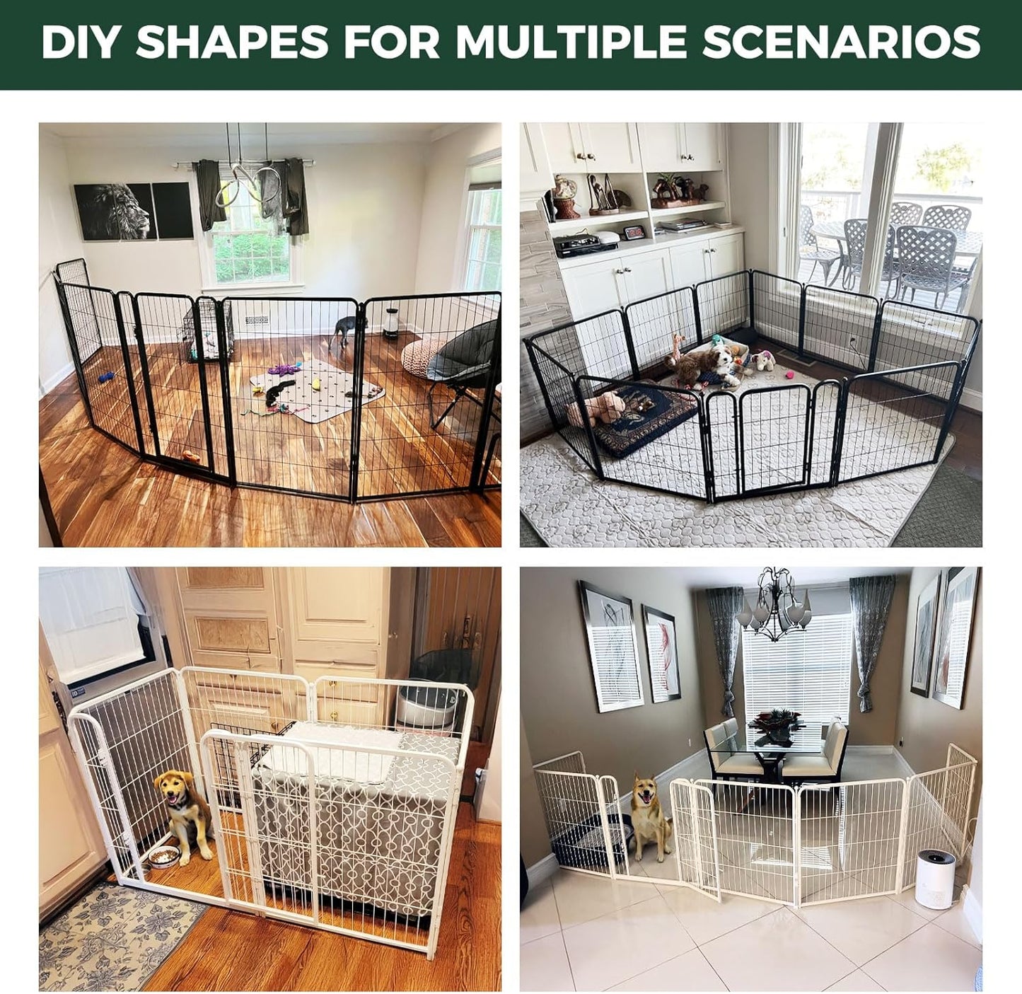FXW Homeplus Unleashed Indoor Dog Playpen - Stress-Free and Safe Play, Heavy Duty 45 Inch 16 Wire Panels Dog Pen for Large Dogs, White│Patented