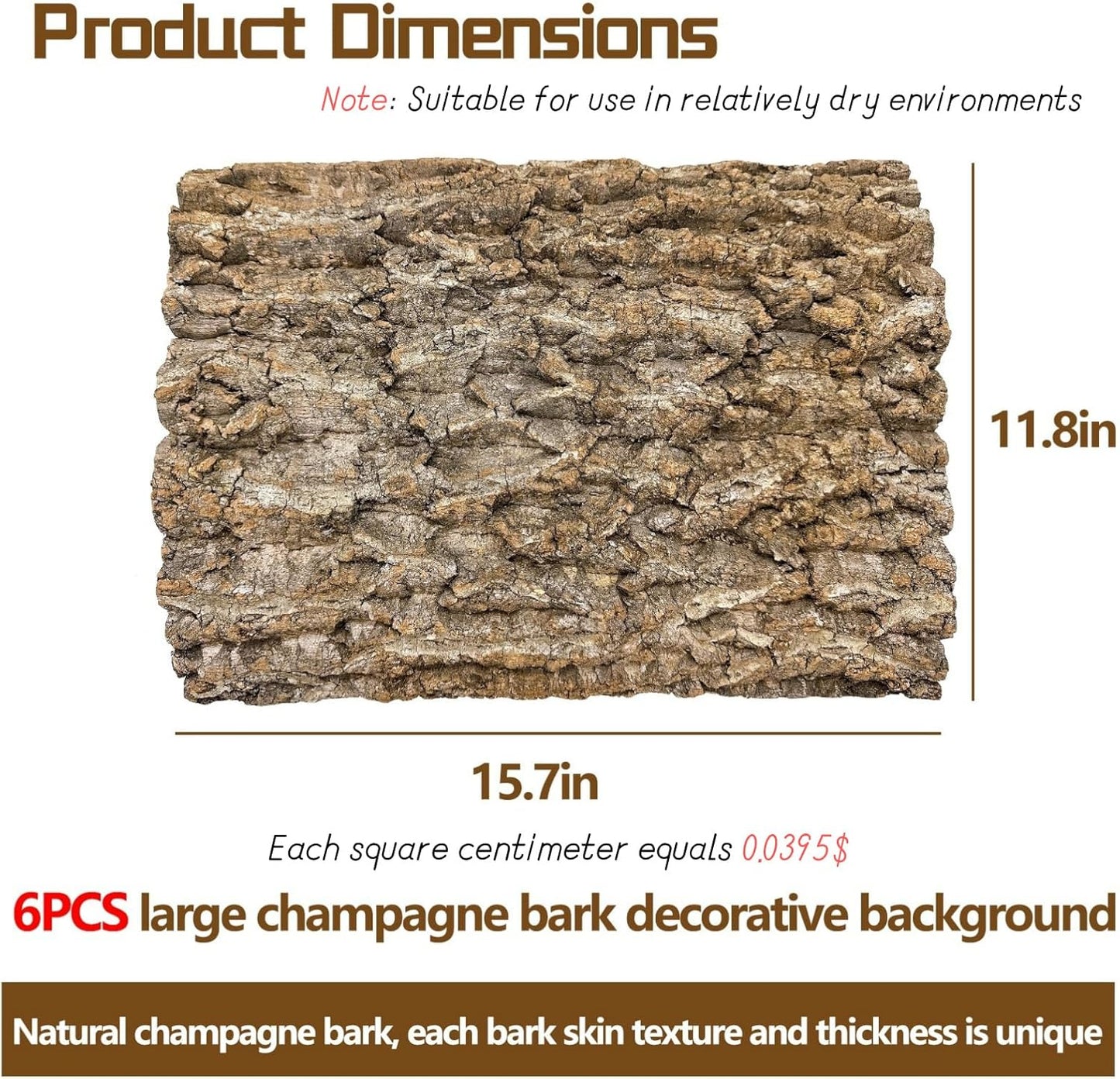 6PCS Cork Terrarium Background 15.7x11.8in Natural Large Cork Bark Backdrop Reptile Climbing Mat Tank Habitat Decor for Spider Lizard Chamelon Turtle Beared Dragon