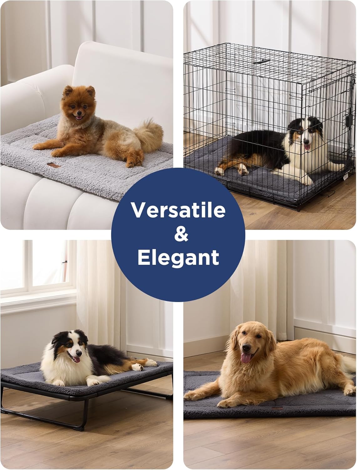 Joydeco Low Profile Dog Crate Mat Reversible Bed Pad, Washable Dog Pad Mat with Ultra Soft Fleece, Compact Design Kennel Beds Mats for Extra Large Medium Small Pets, 44" x 32" Gray