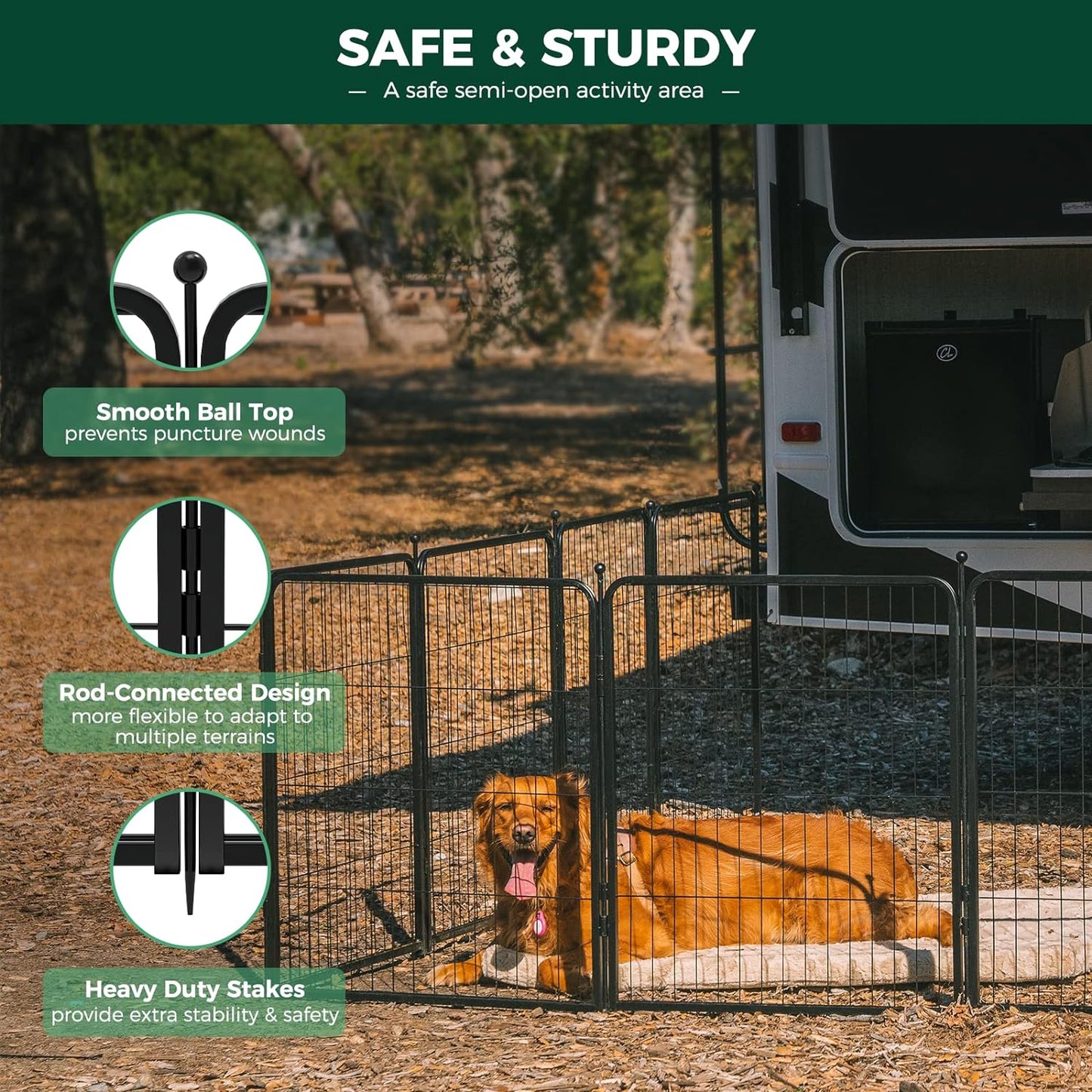 FXW Rollick Unleashed Dog Playpen for Indoor, Yard, RV Camping, 40 inch 32 Panels for Medium and Large Dogs, Black│Patented