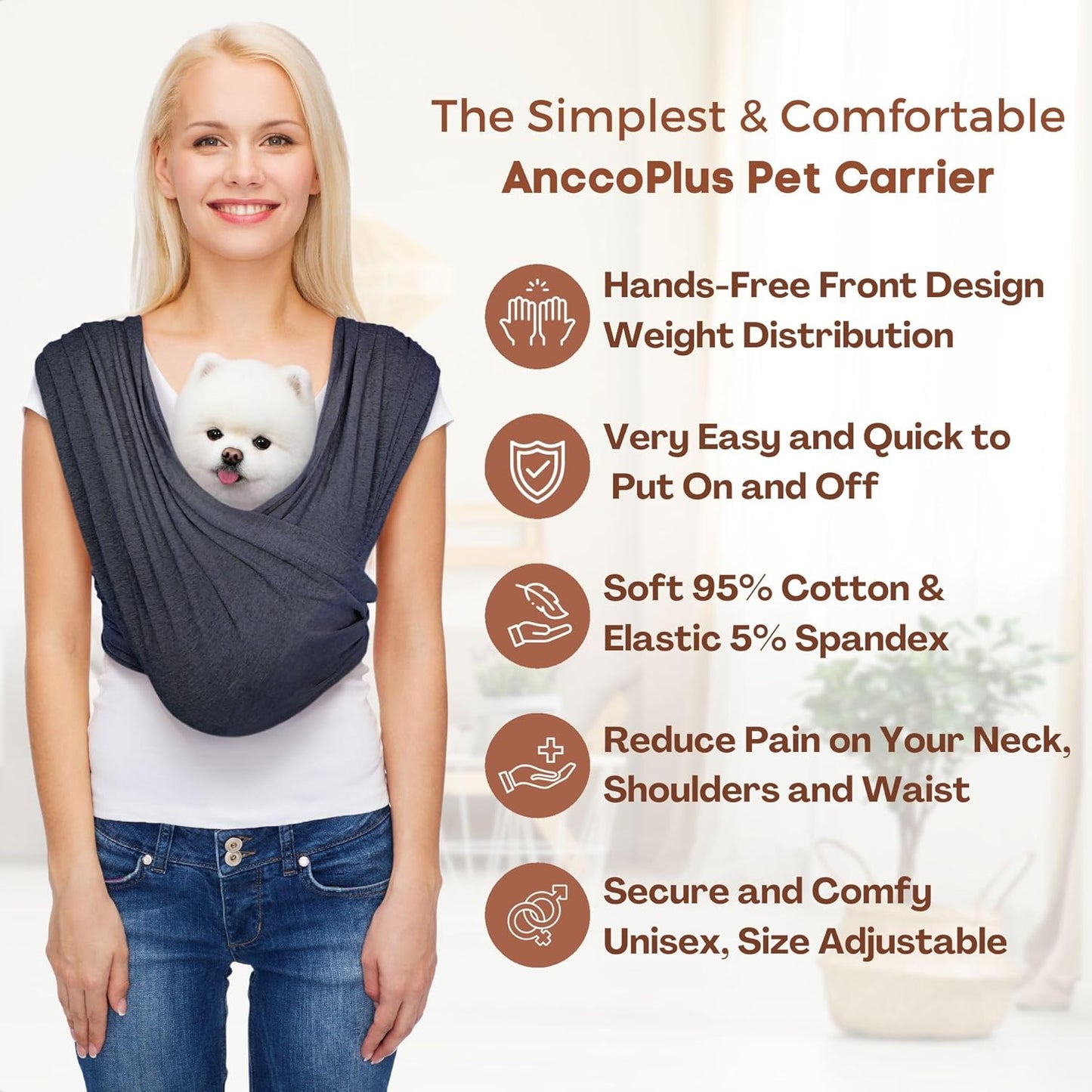 Dog Carrier for Small Dogs, Front Facing Dog Carrier Sling, Hands Free Cat Sling, Size Adjustable, Reducing Back Pain, Soft Cotton, Premium Dog Sling Carrier (Regular, Charcoal Black)