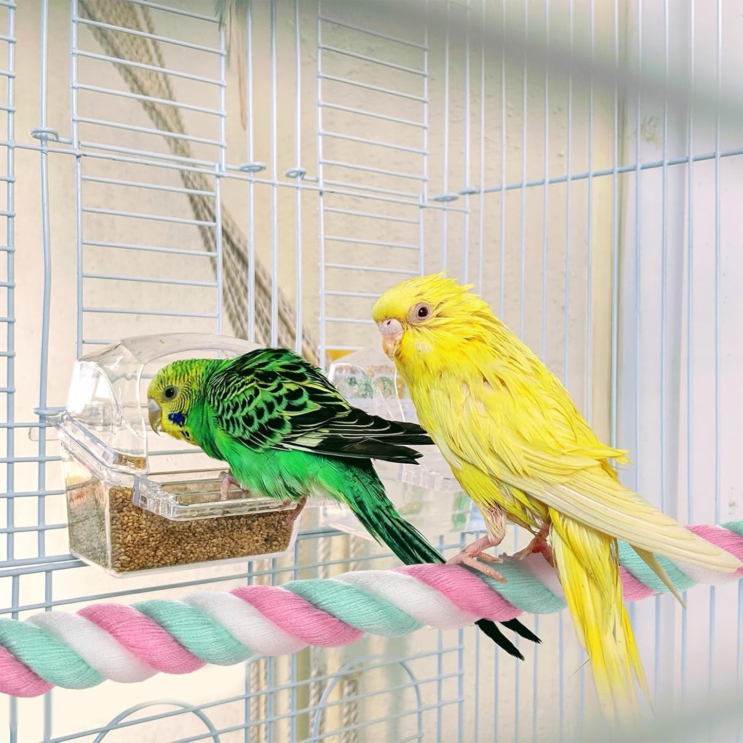 1-Pack Rope Perches for Bird Cages, 31.5 in Length Comfort Grip Flexible Rope Perch Beak & Paw Grinding for Parrots/Cockatiels/Parakeets, Bird Platform Sand [Pink Cyan]