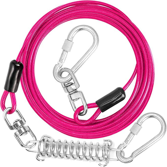jenico Dog Tie Out Cable, 10/15/20/30/40/50/70/100/150FT Dog Runner Cable with Swivel Hook and Shock Spring, Dog Leash Run Tether for Yard Outdoor and Camping,for Small to Medium Pets Up to 500 LBS