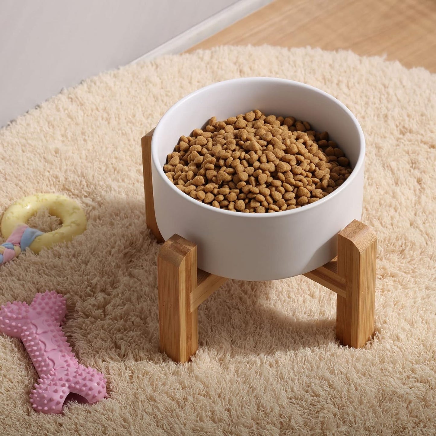Petygooing 28 OZ White Elevated/Raised Ceramic Dog Bowl for Small and Medium Breeds, Dog Food Water Dish with Stand,Pet Feeding Bowl with Anti Slip Rubber for Cats Small and Medium Dogs (3.6 Cups)