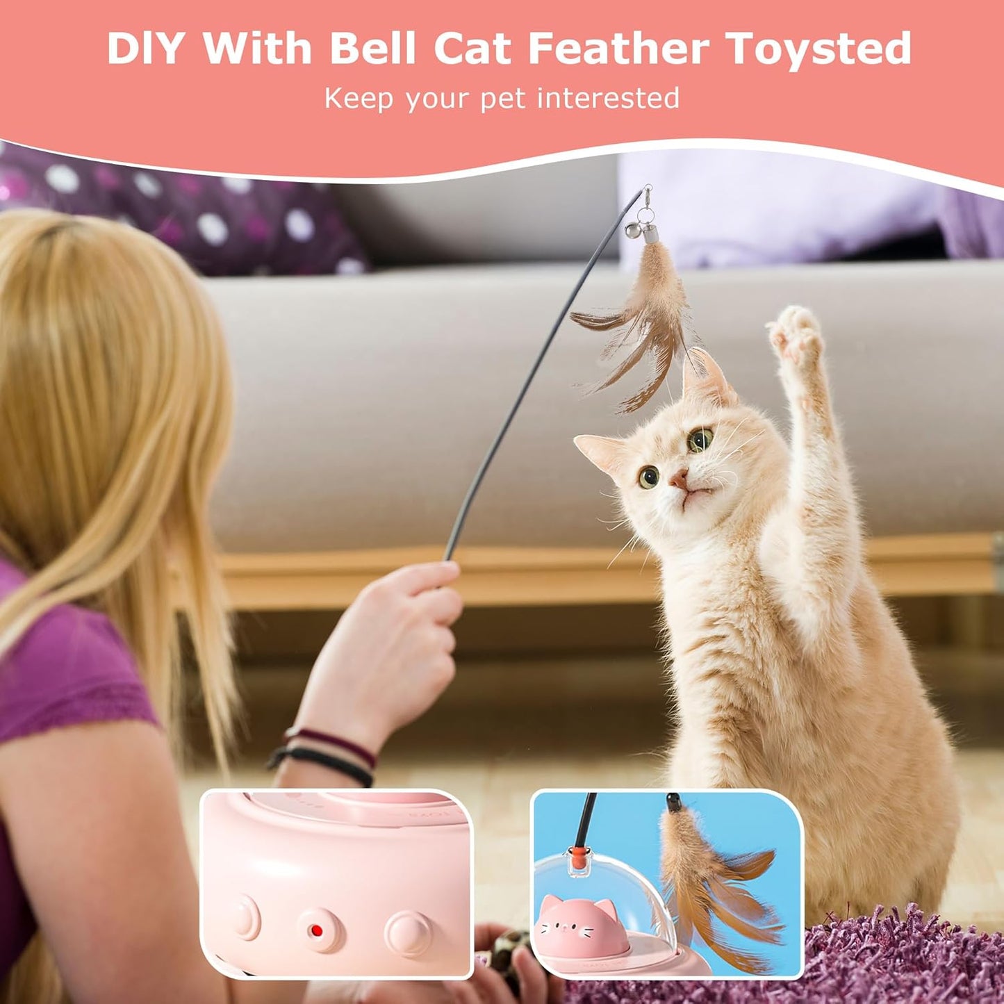 hooroor 2-in-1 UFO Laser Cat Toy – Automatic Motion with Feather, Rechargeable Smart Sensor Interactive Toy for Indoor Cats & Dogs, Fun Exercise & Play, Perfect Pet Gift