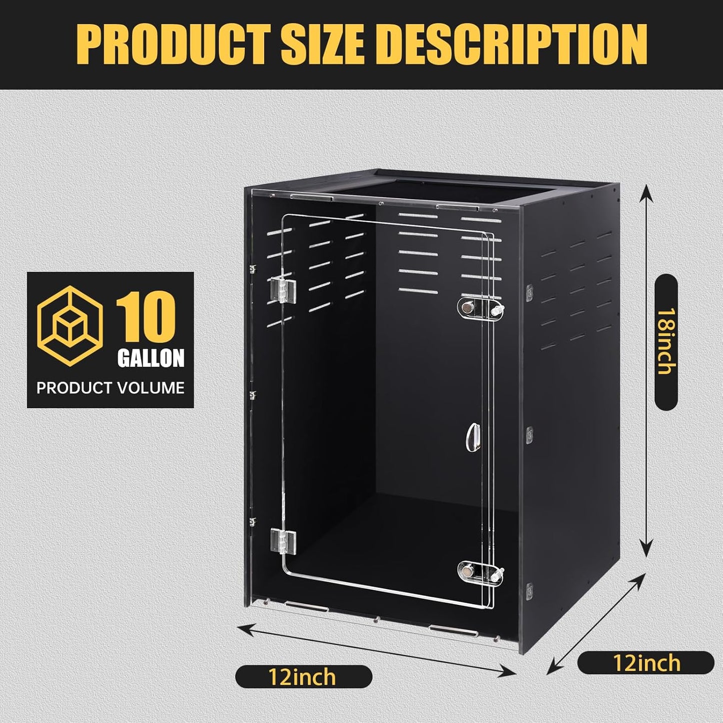 10 Gallon Reptile Tank - 12x12x18 Crested Gecko Tank Enclosure - Acrylic Habitat with Ventilation for Lizard, Spiders & Snakes