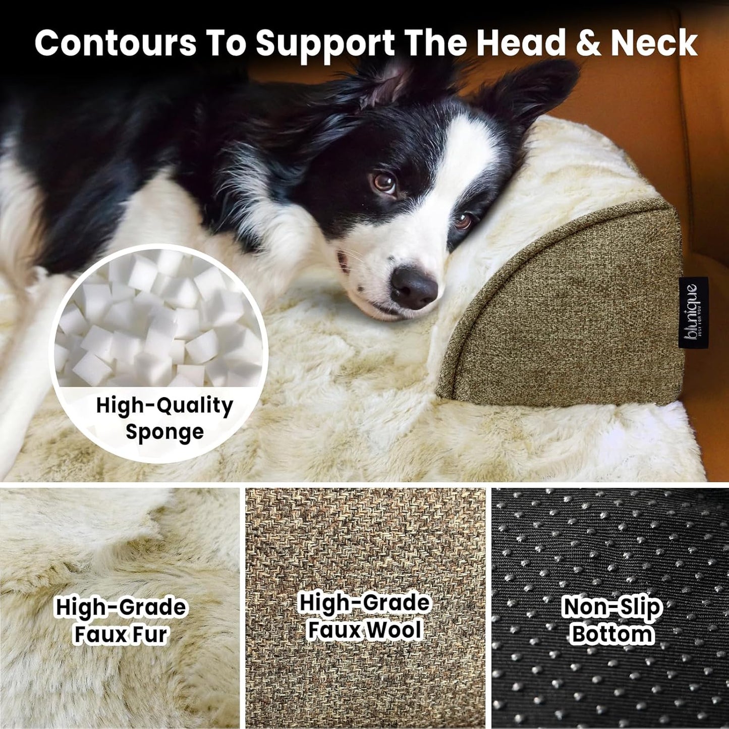Calming Dog Couch Bed for Medium Dogs/Cats, 35 x 31 inch Waterproof Removable Dog Mat Couch Cover for Furniture Protector, Non-Slip Fluffy blunique Pet Bed for Couch, Sofa - Tie-Dye Khaki