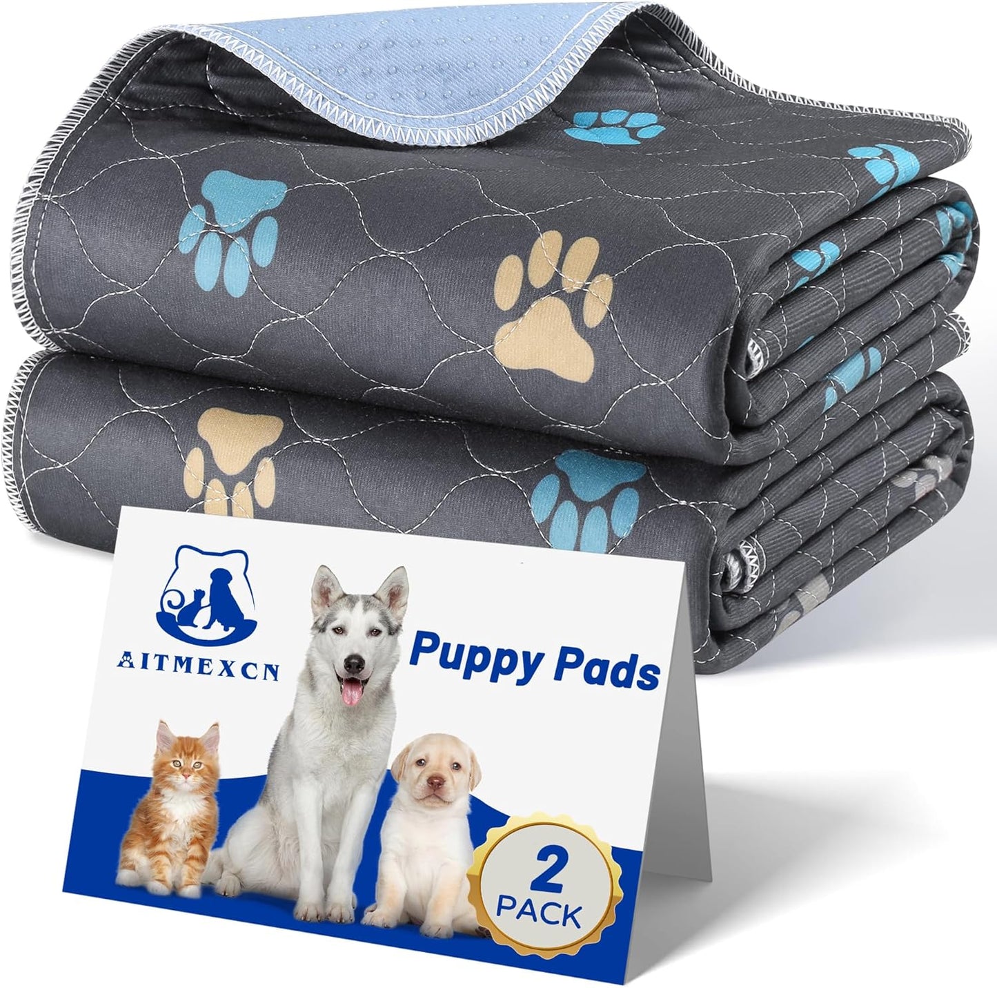 Aitmexcn Washable Puppy Dog Pee Pad, 2PCS 100% Waterproof Whelping Training Mat for Puppy/Senior Dog, Fast Drying Reusable Puppy Pads for Indoor, Outdoor and Car Travel- 32'' x 36''