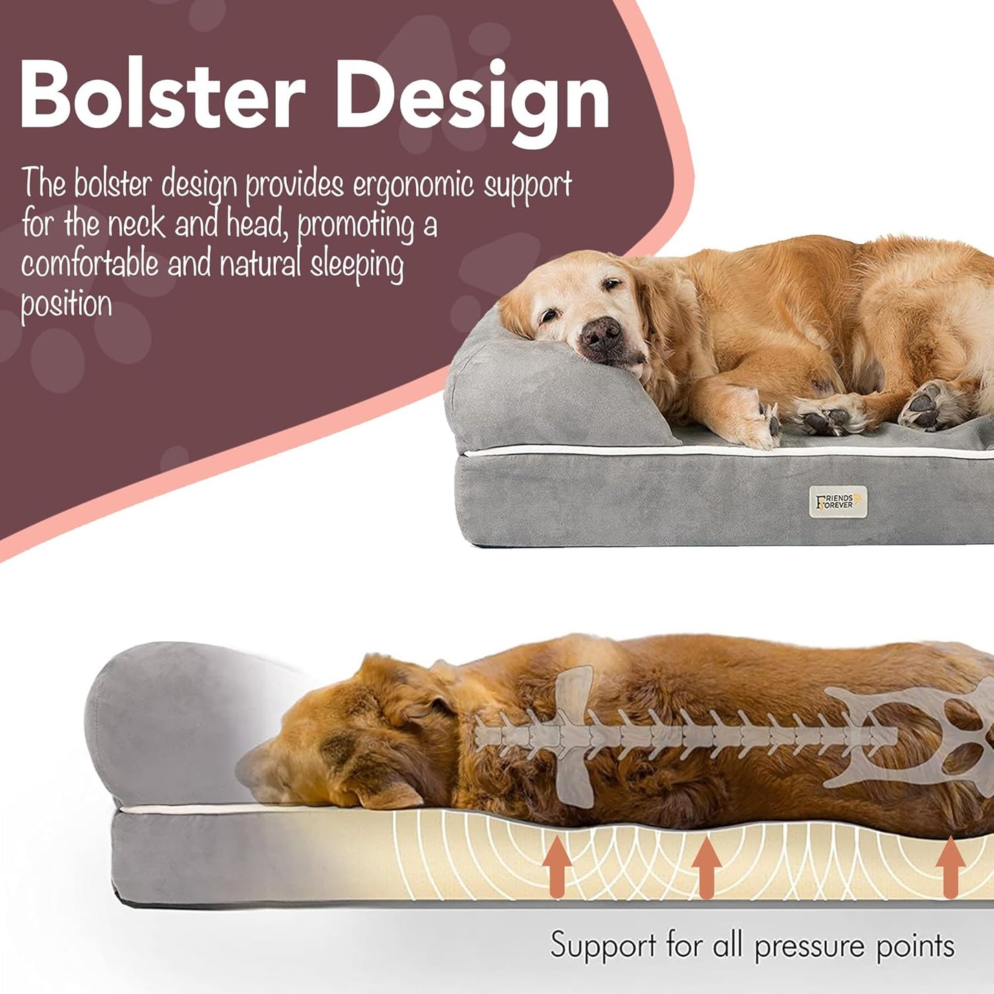Chester Large Dog Bed - Orthopedic Memory Foam Mattress, Calming Couch, Wall Rim Pillow, Water Resistant, Washable Cover, Non-Slip, Cocoa Brown