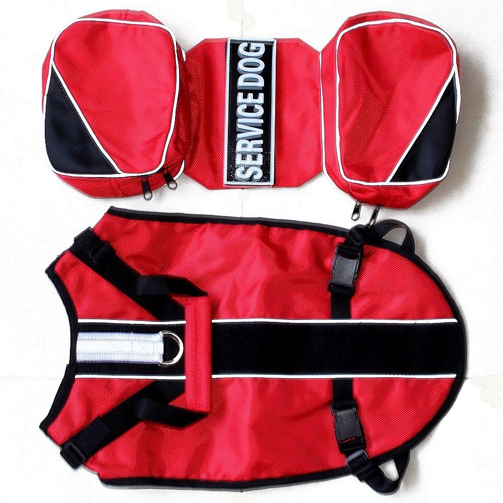 Serijoars Dog Vest Harnesses with Saddlebag Backpack for Camping & Travel - Reflective Hound Hiking Backpack Saddle Bag - Lightweight Vest Harness for Medium & Large Dogs (Red, L)