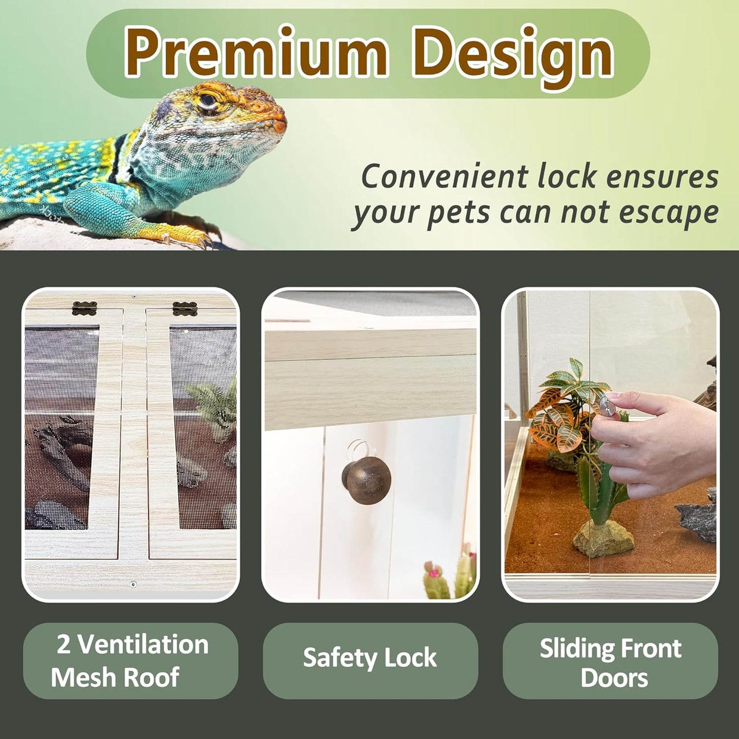 PROLEE Tempered Glass Bearded Dragon Tank,28 Gallon Reptile Tank with Meatl Mesh Roof and Front Sliding Door, Anti-Scratch Lizard Tank,Spacious Reptile Enclosure for Snakes,Lguanas, Chameleons(Oak)