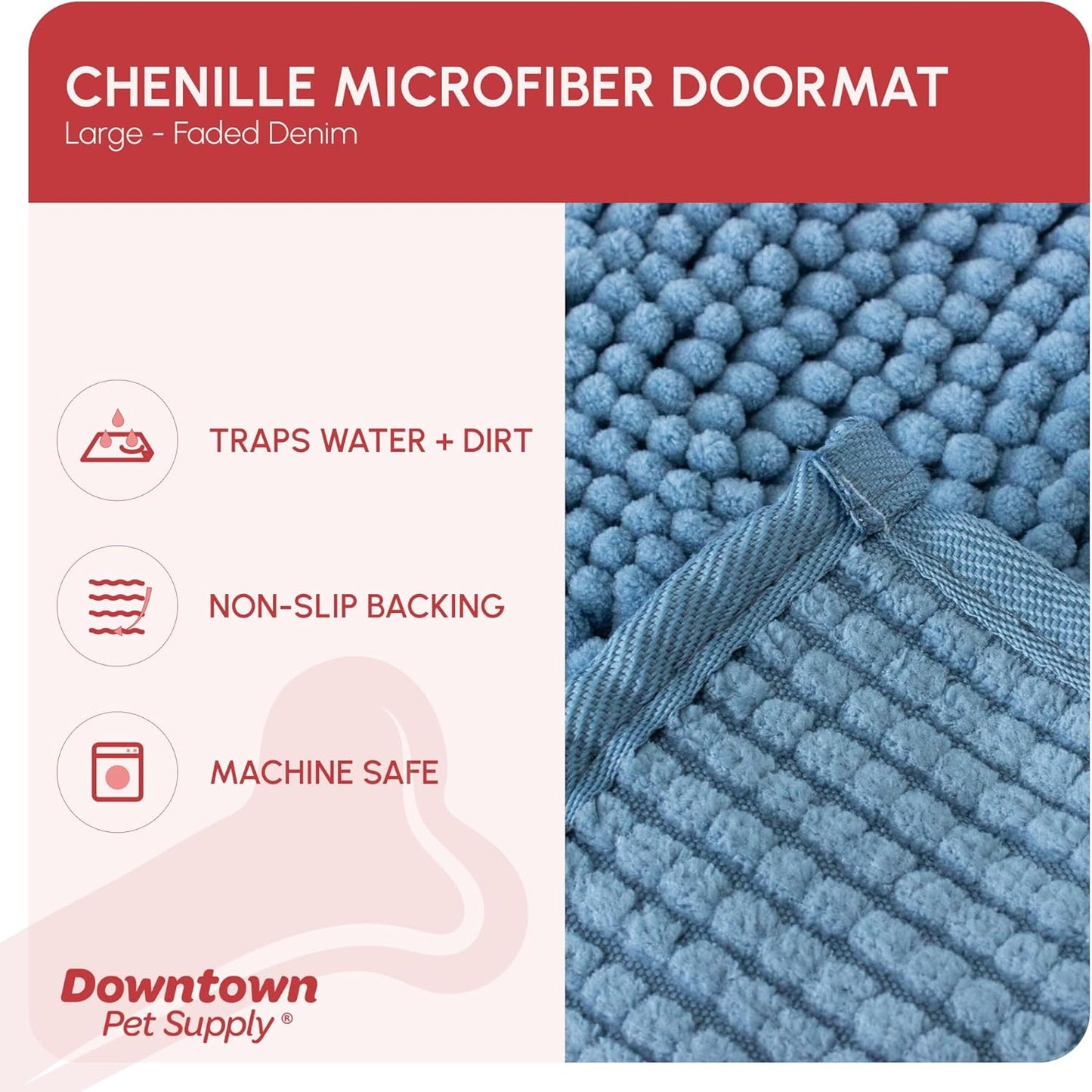 My Doggy Place Microfiber Dog Mat for Muddy Paws, 36" x 26" Faded Denim - Absorbent and Quick-Drying Dog Paw Cleaning Mat, Washer and Dryer Safe - Non-Slip Rubber Backed Dog Floor Mat, Large