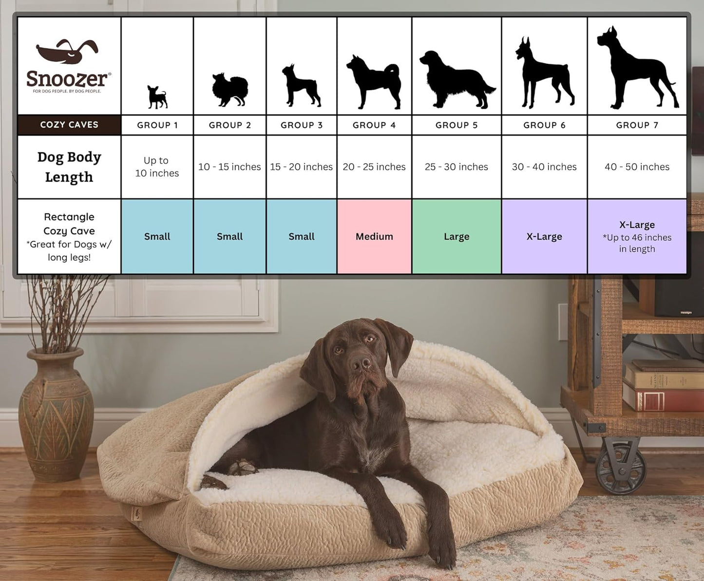 Snoozer Pet Products Luxury Rectangle Cozy Cave Dog Bed with Microsuede, Showdog Collection, Small, Palmer Indigo