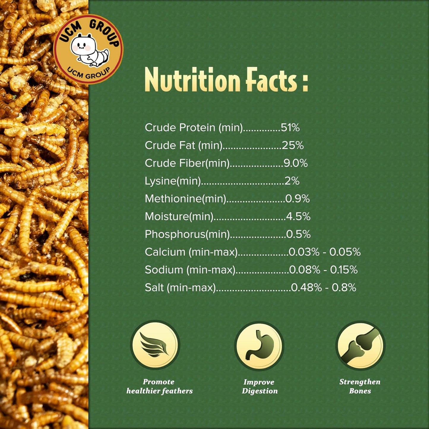 UCM Group 5LB Dried mealworms for Wild Birds, Chickens, High Protein Organic Chicken Feed, 100% Non-GMO for Chickens, Ducks, Turtles and Reptiles
