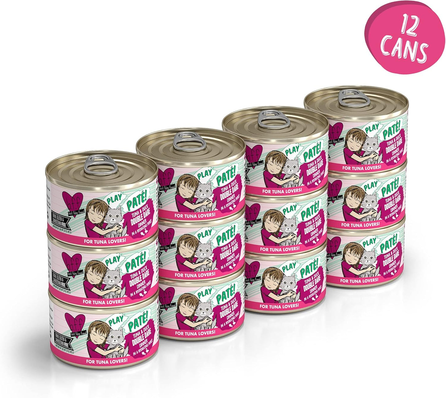 Weruva B.F.F. Play - Best Feline Friend Paté Lovers, Aw Yeah!, Tuna & Duck Double Dare with Tuna & Duck, 2.8oz Can (Pack of 12)