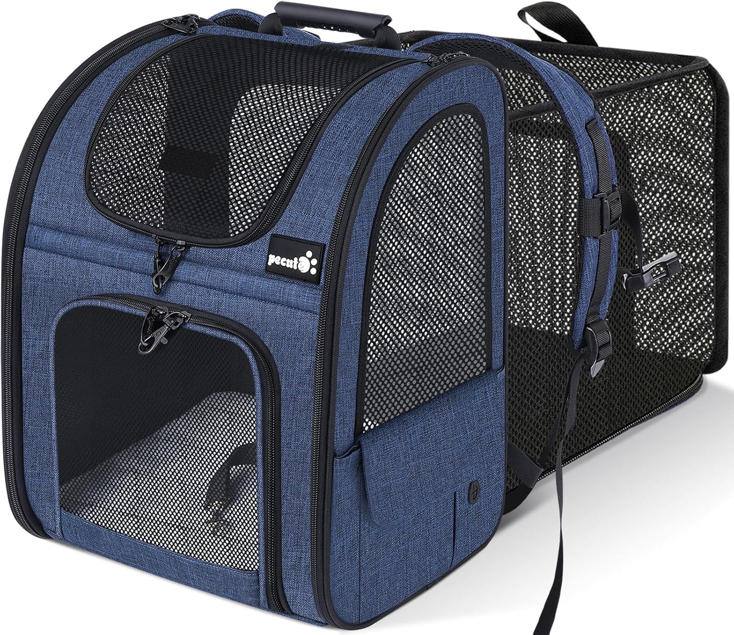 Pecute Pet Carrier Backpack, Dog Carrier Backpack, Expandable with Breathable Mesh for Small Dogs Cats Puppies, Pet Backpack Bag for Hiking Travel Camping Outdoor Hold Pets Up to 17 Lbs
