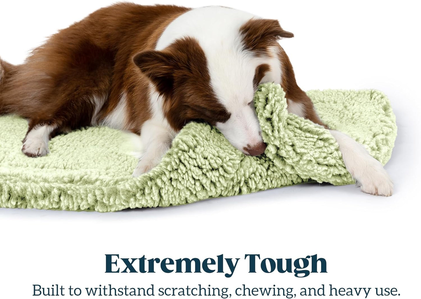 Stoutwool Indestructible Dog Bed - Fluffy Chew Proof Dog Crate Pad - Tough Kennel Pad for Aggressive Chewers - Ideal for Extra Large Breeds & Fits 48-Inch Crate - 47"x29", Gleam