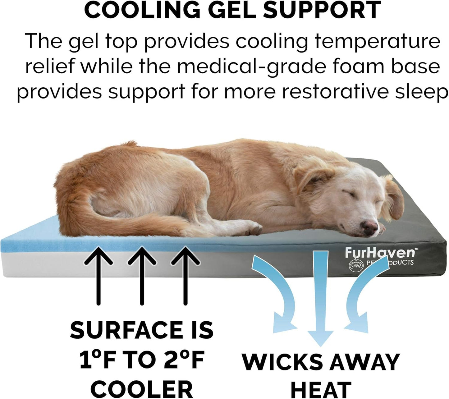 Furhaven Water-Resistant Cooling Gel Dog Bed for Large Dogs w/ Removable Washable Cover, For Dogs Up to 125 lbs - Indoor/Outdoor Logo Print Oxford Polycanvas Mattress - Stone Gray, Jumbo Plus/XXL