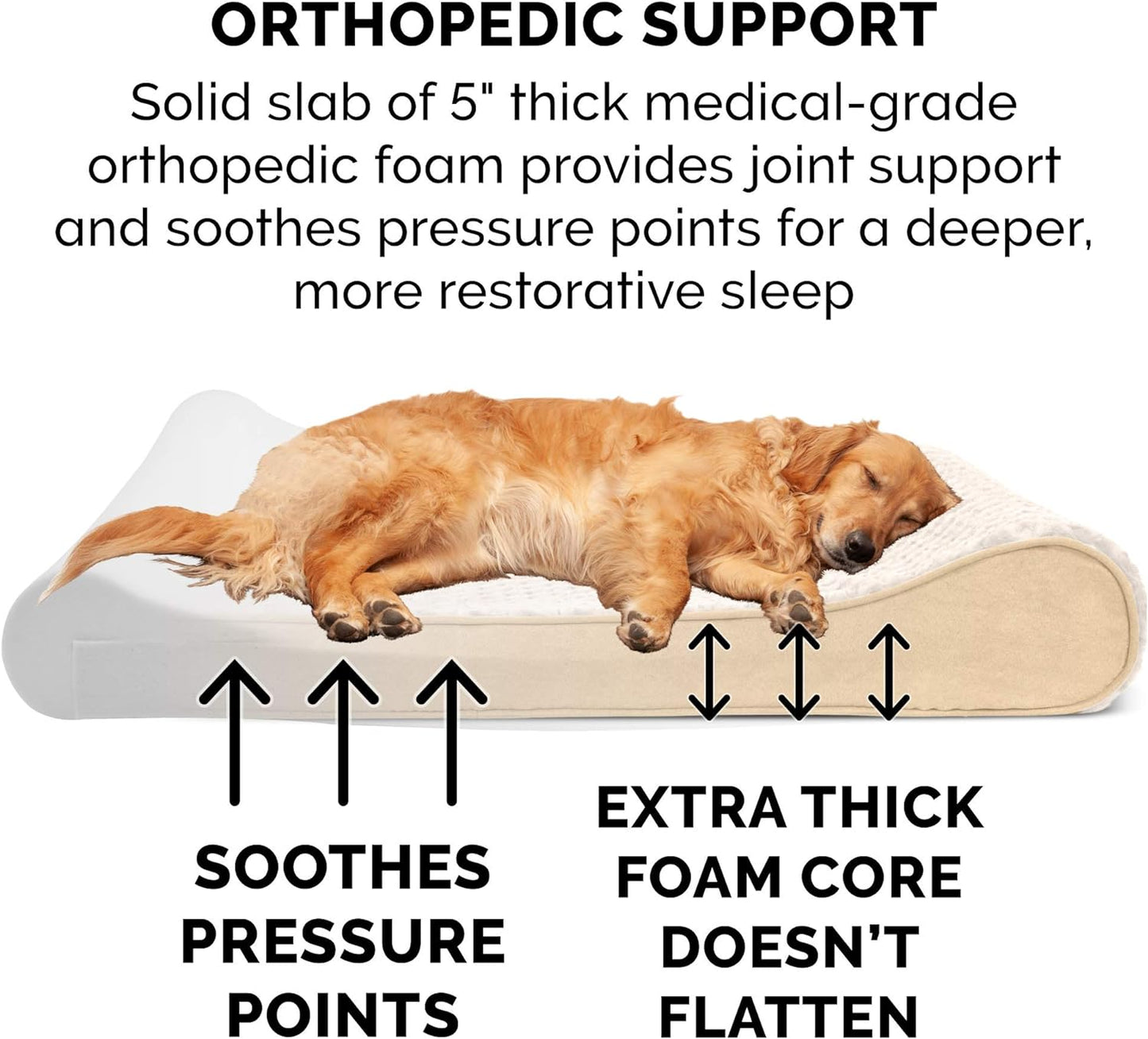 Furhaven Orthopedic Dog Bed for Large Dogs w/ Removable Washable Cover, For Dogs Up to 75 lbs - Ultra Plush Faux Fur & Suede Luxe Lounger Contour Mattress - Cream, Jumbo/XL