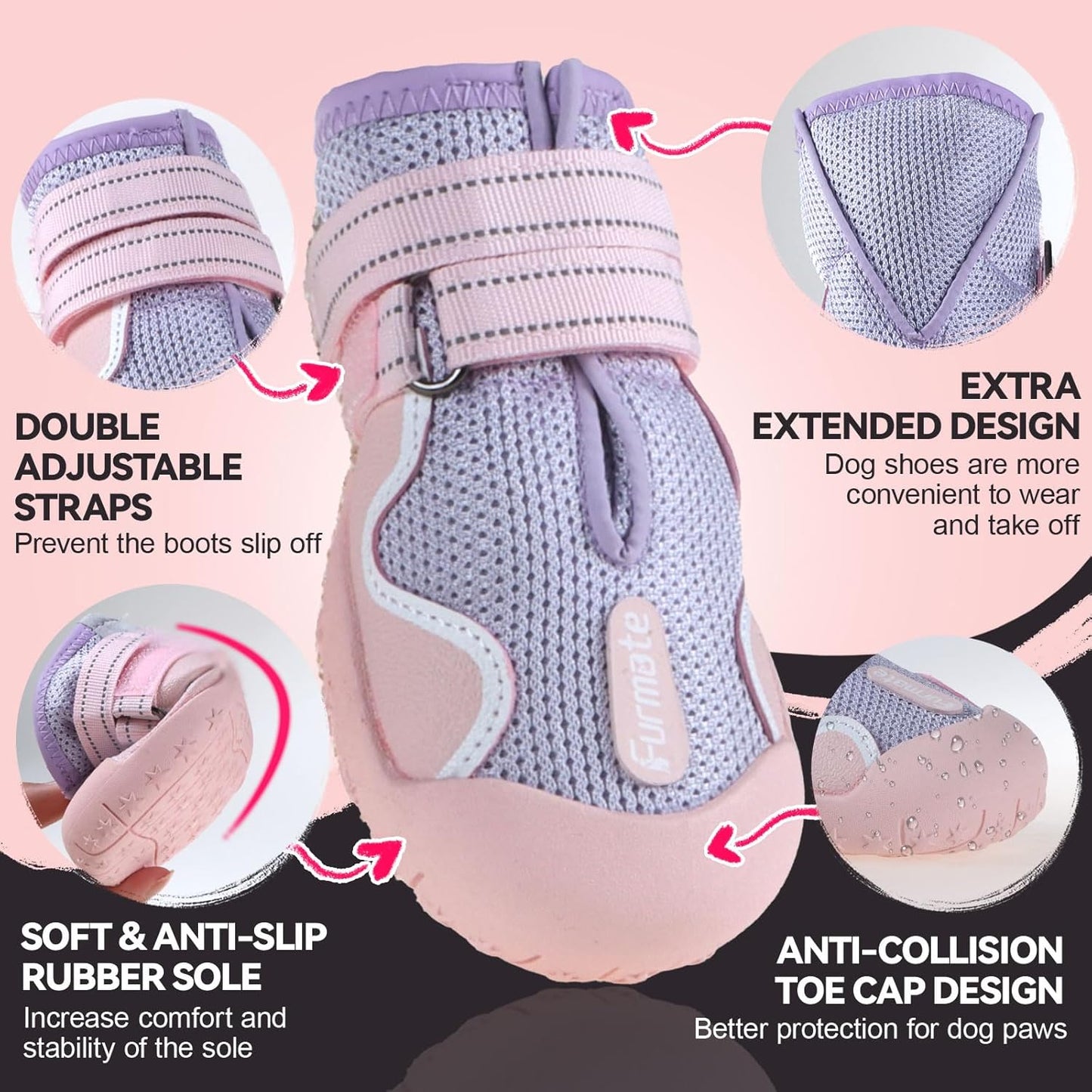 Dog Shoes for Large Small Medium Dogs, Breathable Mesh Dog Boots & Paw Protectors for Summer Hot Pavement Winter Snow, Waterproof Anti-Slip Dog Booties for Hiking Hardwood Floors(Pink-Purple8)