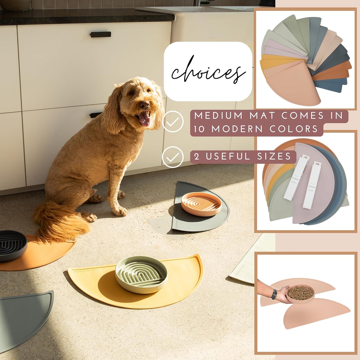 Waterproof Silicone Pet Food Mat - Non-Slip, Spill-Proof Feeding Mats for Floors, Raised Edge Design, Easy-to-Clean Mat for Dog & Cat Bowls, 21" Across x 10.5" Deep, Medium-Terracotta