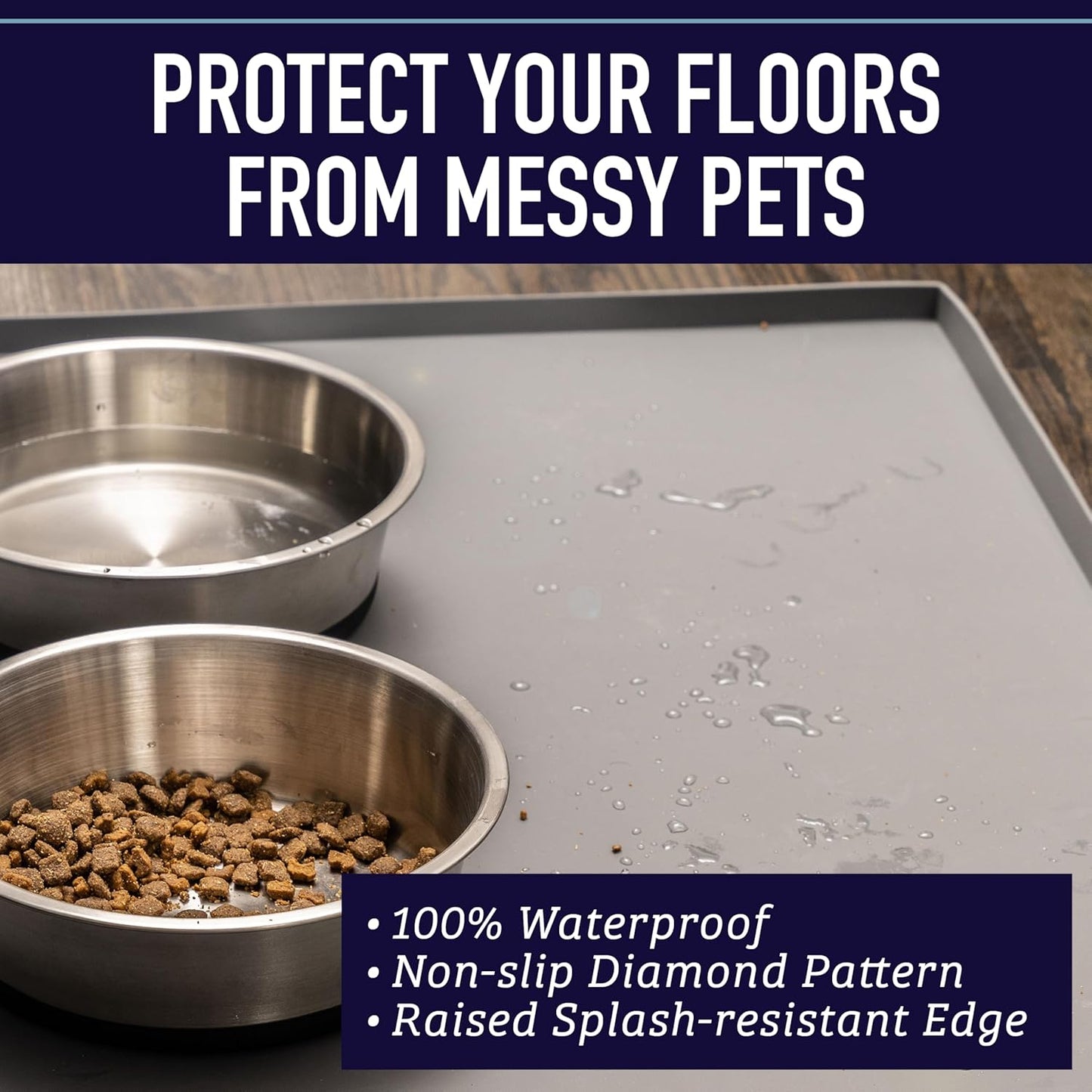 Leash Boss Dog Food Mat – Waterproof Silicone Pet Feeding Mat with Raised Edges for Dogs & Cats, Non-Slip Placemat for Food & Water Bowls, Spill-Proof Floor Protection, Easy to Clean(Beige,ML-20"x13")
