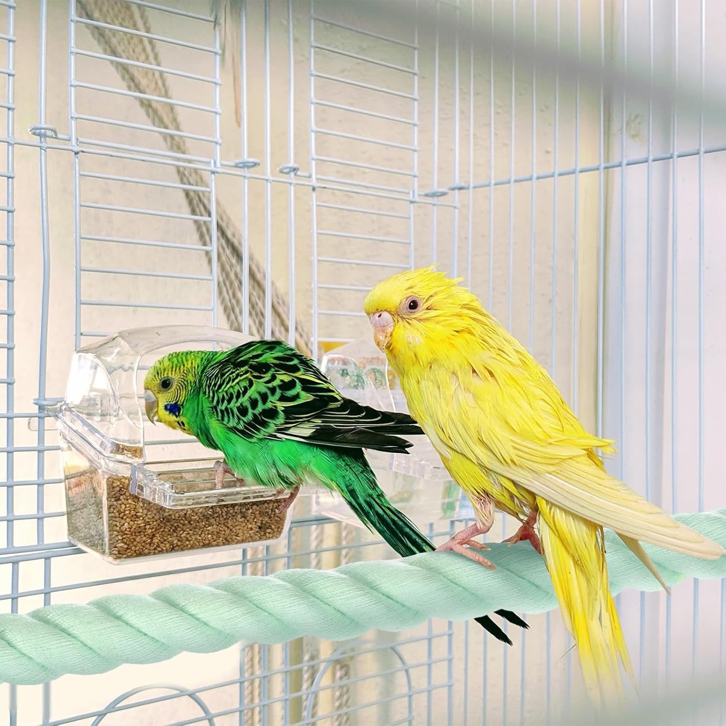 2-Pack Rope Perches for Bird Cages, 23.6 in Length Comfort Grip Flexible Rope Perch Beak & Paw Grinding for Parrots/Cockatiels/Parakeets, Bird Platform Sand [Cyan]