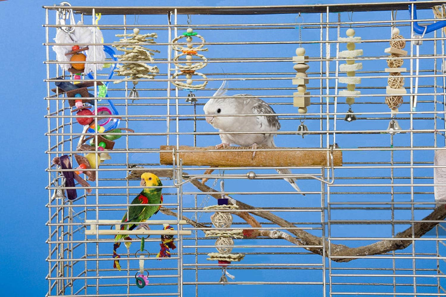 BWOGUE 7 Pack Bird Parrot Toys - Natural Wood Chewing, Climbing, Hanging & Hammock Toys for Small Parakeets, Cockatiels, Conures, Finches, Budgie, Parrots, Love Birds